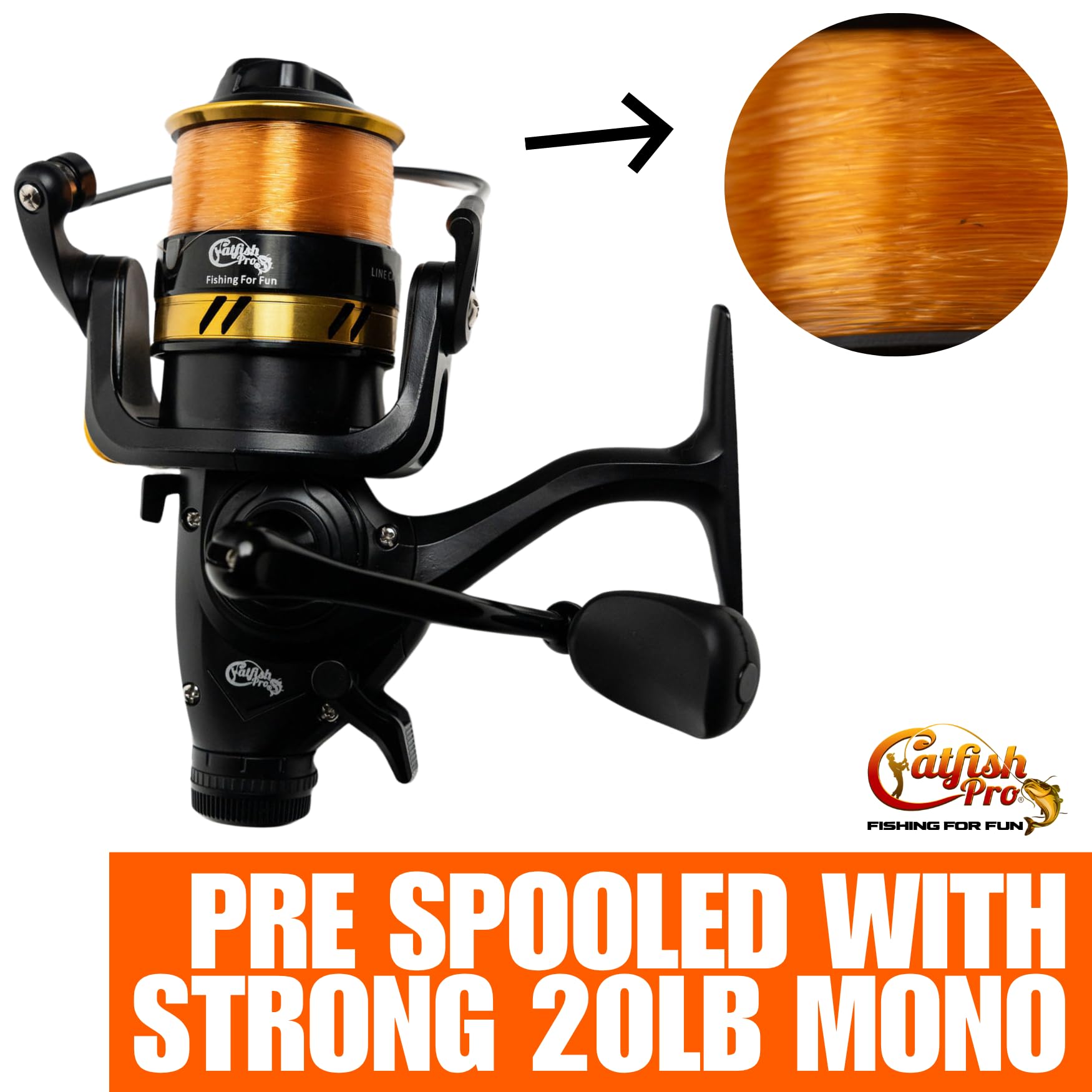 Catfish Pro Fishing for Fun Spinning Reel | Already Spooled with 20 LB Mono Fishing Line