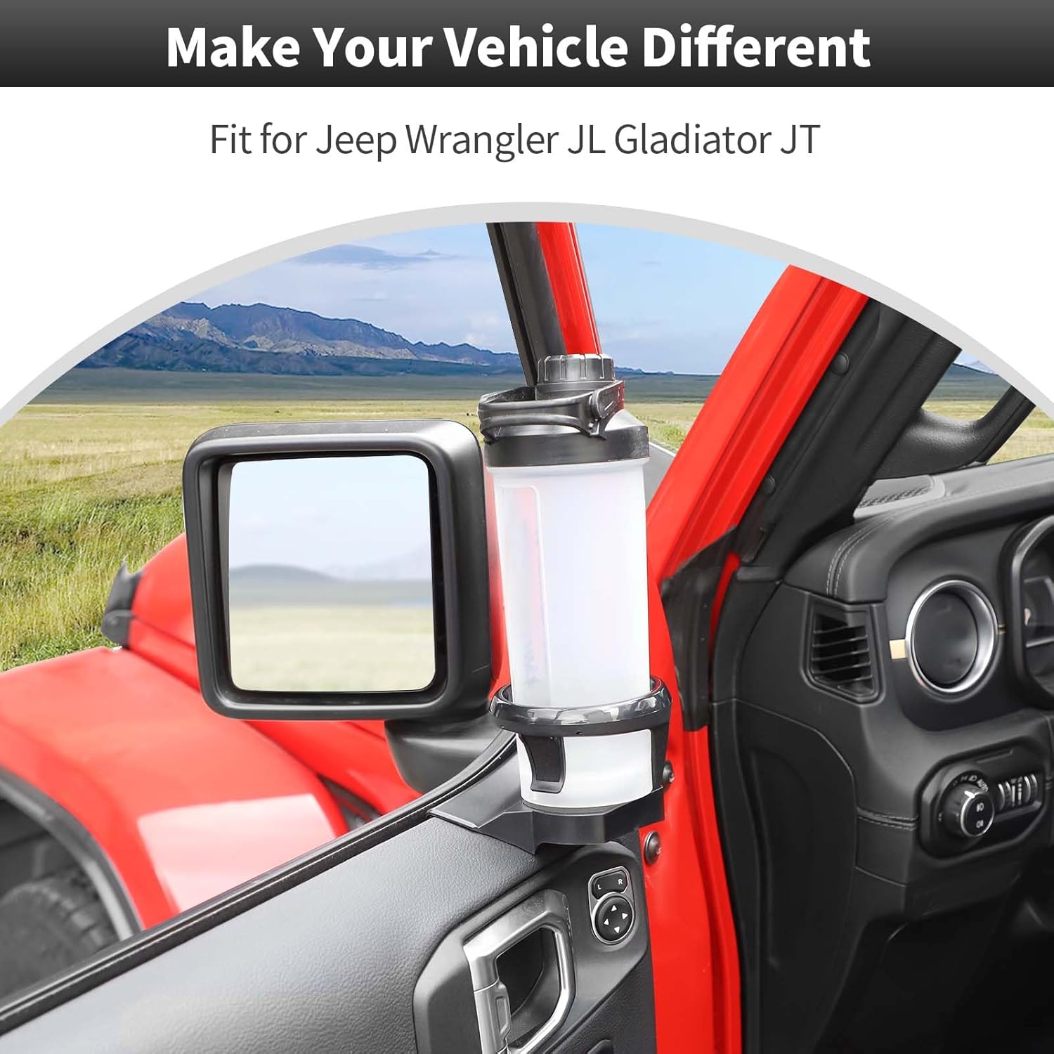 CheroCar Door Cup Holder Right Left Side Door Cup Holder Interior Drink Water Cup Holder for 201-2026 Jeep Wrangler JL JLU Gladiator JT Driver Side & Passenger Side