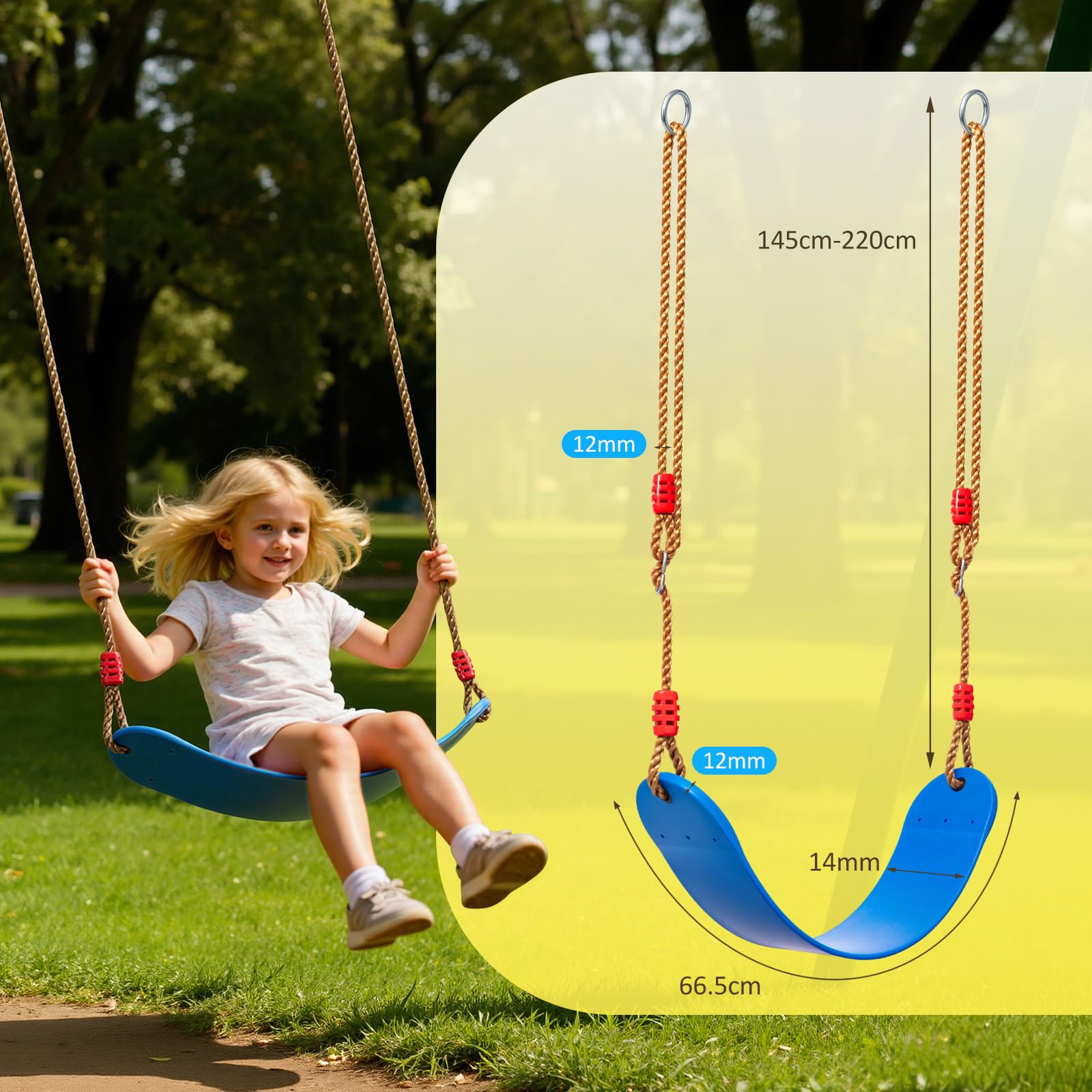 EXTSUD Sedile Flessibile per Altalena, Portata Massima 150KG in Materiale Eva, Dondolo Flessibile Pannello Morbido Altalena da Giardino Cortile Giocattolo per Bambini, 66x14cm Blu