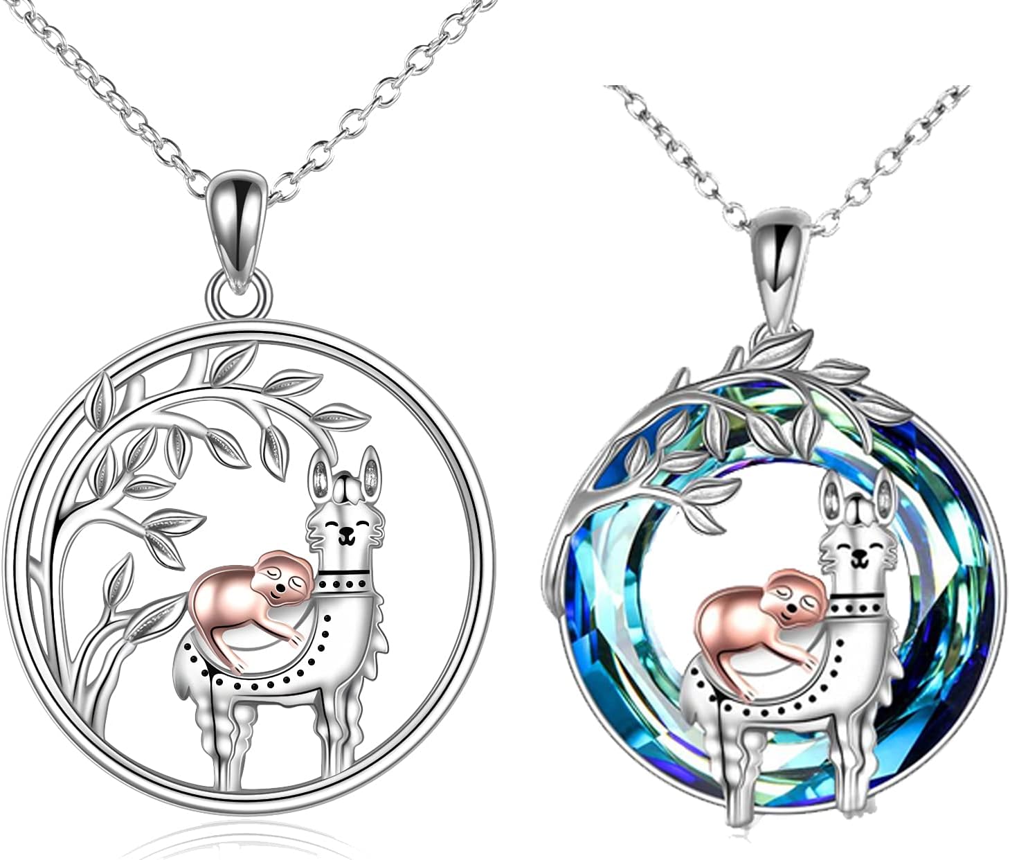 ONEFINITY Sloth Llama Gifts Sterling Silver Sloth Llama Necklace Crystal Sloth Alpaca Pendant Jewelry Set for Women Girls