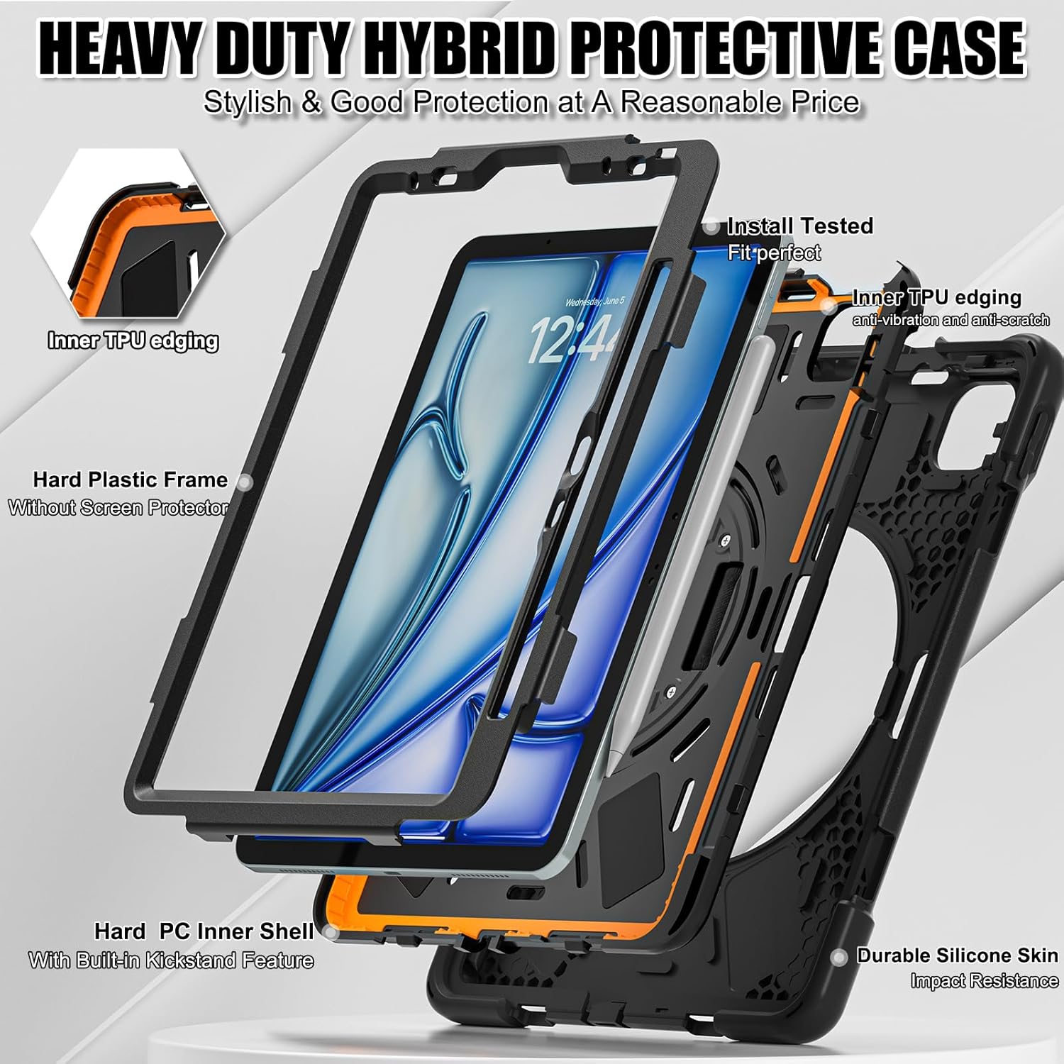 BRAECN for iPad Air 11 Inch M4 2026/M3 2025/M2 2024,iPad Air 5th/ 4th Gen 10.9 Inch Shockproof Durable Silicone Case with 360 Rotating Hand Strap&Kickstand for iPad Pro 11'' 4/3/2/1st Case-Black