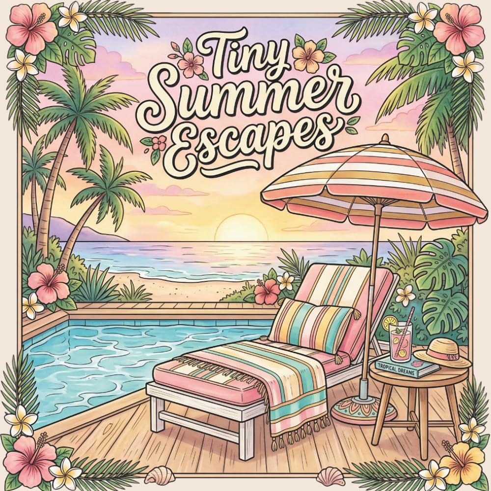 Tiny Summer Escapes : Cozy Vacation Spaces to Color: Bold & Easy Cozy Summer Coloring Book