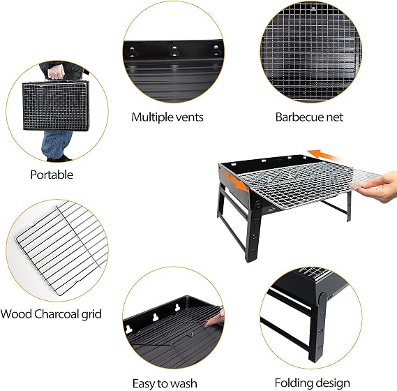 BBQ Barbecue Grill, Portable Foldable Charcoal Grill for Outdoor Camping | Small BBQ, Stainless Steel Travel BBQ Tabletop Smoker for Picnic, Garden, Terrace, Camping, Travel, Hiking