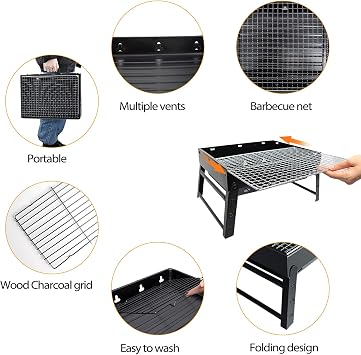 BBQ Barbecue Grill, Portable Foldable Charcoal Grill for Outdoor Camping | Small BBQ, Stainless Steel Travel BBQ Tabletop Smoker for Picnic, Garden, Terrace, Camping, Travel, Hiking