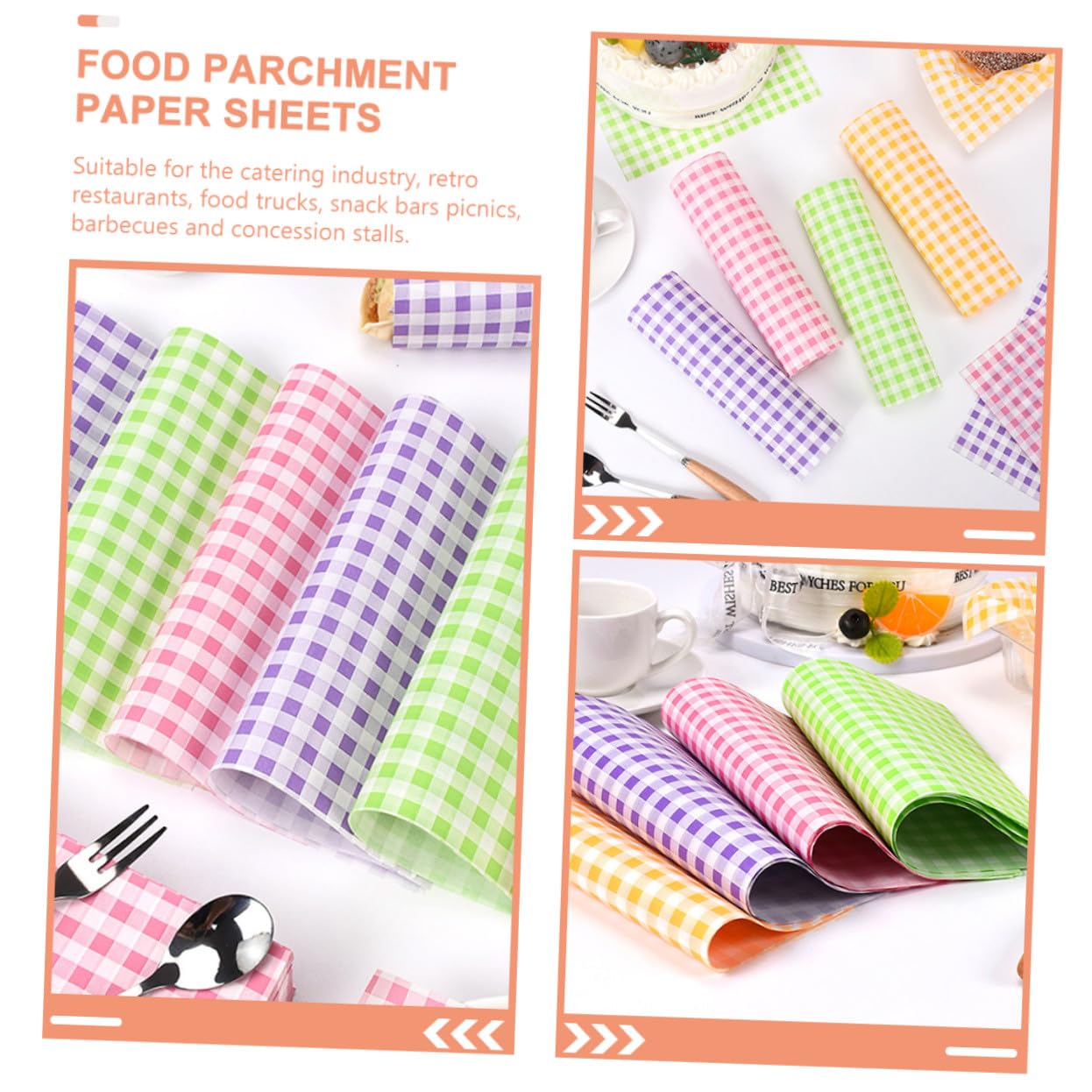 Papel para Hornear Antigrasa Impresión a Cuadros, 400 Piezas de Papel de Pulpa de Madera Resistente para Envolver Sándwiches y Galletas en Food Trucks y Catering