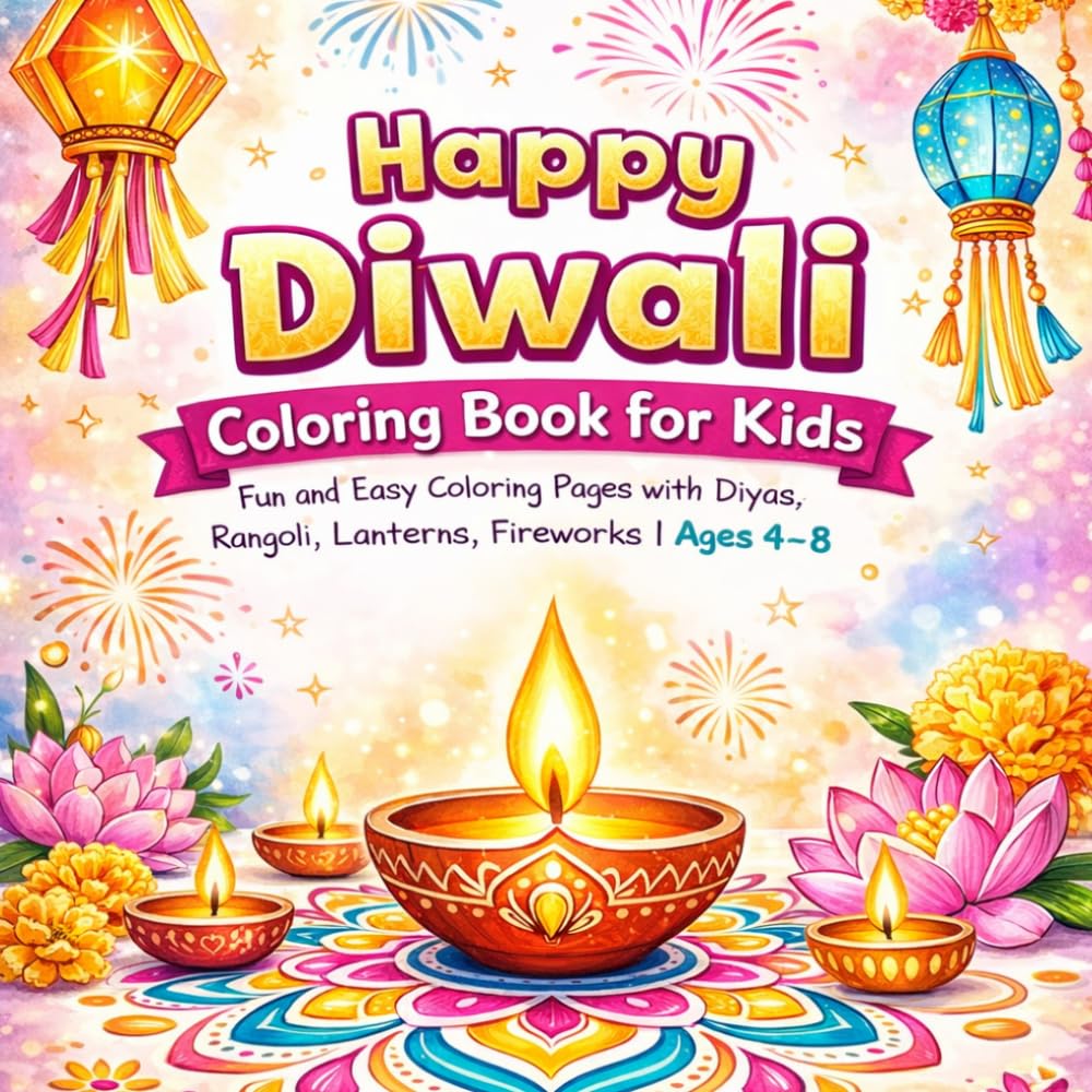 Celebrate Diwali Coloring Book: Fun Coloring Pages of Diyas, Rangoli, Lanterns, Fireworks and Indian Festivals