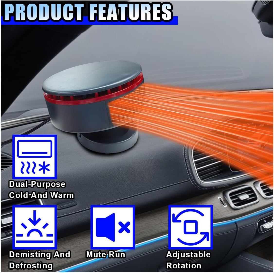 12V Portable Car Heater Fan, 360 Degree Rotation Automobile Windscreen Heater Plug in Cigarette Lighter, 2 in 1 Fast Heating & Cooling Windshield Defrost Defogger for Car Truck SUV (Red)