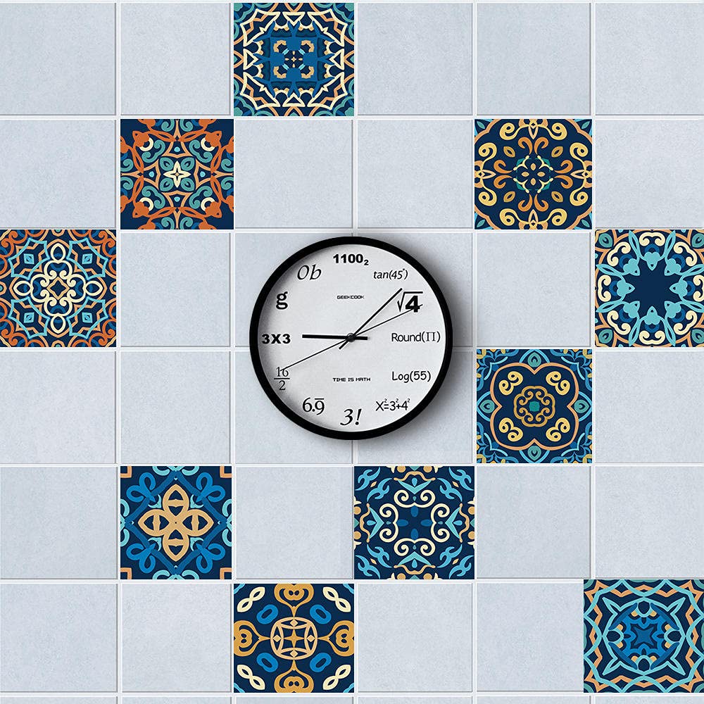 Pegatinas de azulejos coloridas impermeables pegatinas de pared DIY autoadhesivas autoadhesivas retro cuadrados para decoración de muebles de cocina baño 30 cm x 30 cm x 16 piezas