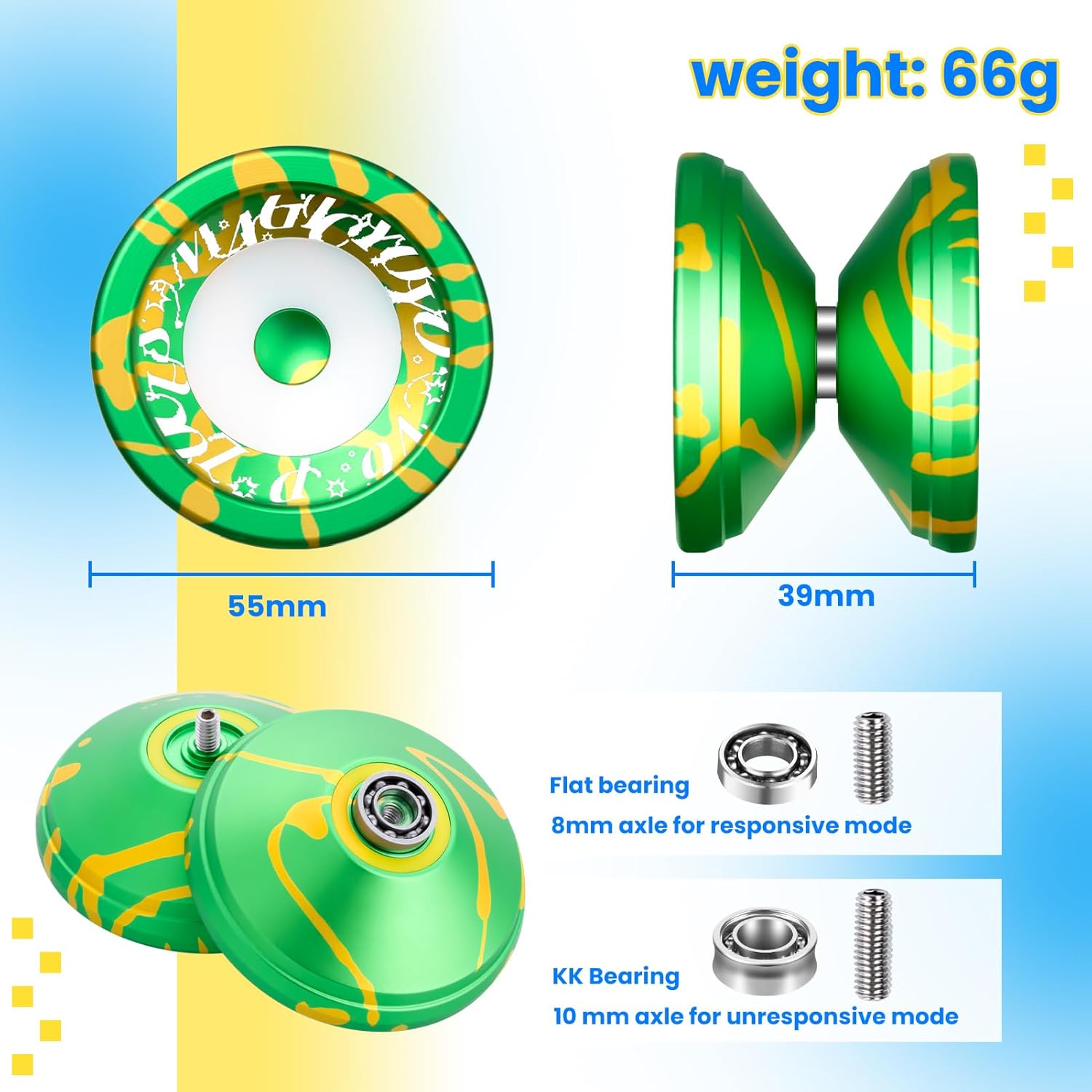 MAGICYOYO V6S LOCUS Responsive Yoyo for Kids, Professional FingerSpin Yo Yo Trick for Adults, Dual Purpose Design with Unresponsive Yoyo Bearing+12 Yo-yo Strings+Bearing Tool+Case Bag (Green Yellow)