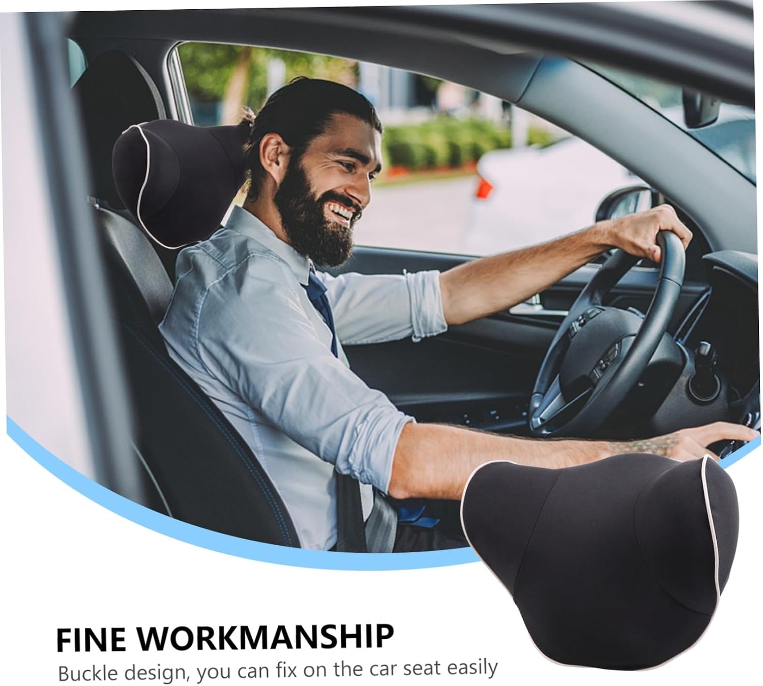 Car Neck Pillow Memory Headrest Cushion Breathable Auto Support for Neck and Head Removable Cover Easy to Install Compatible with Car Seats Black