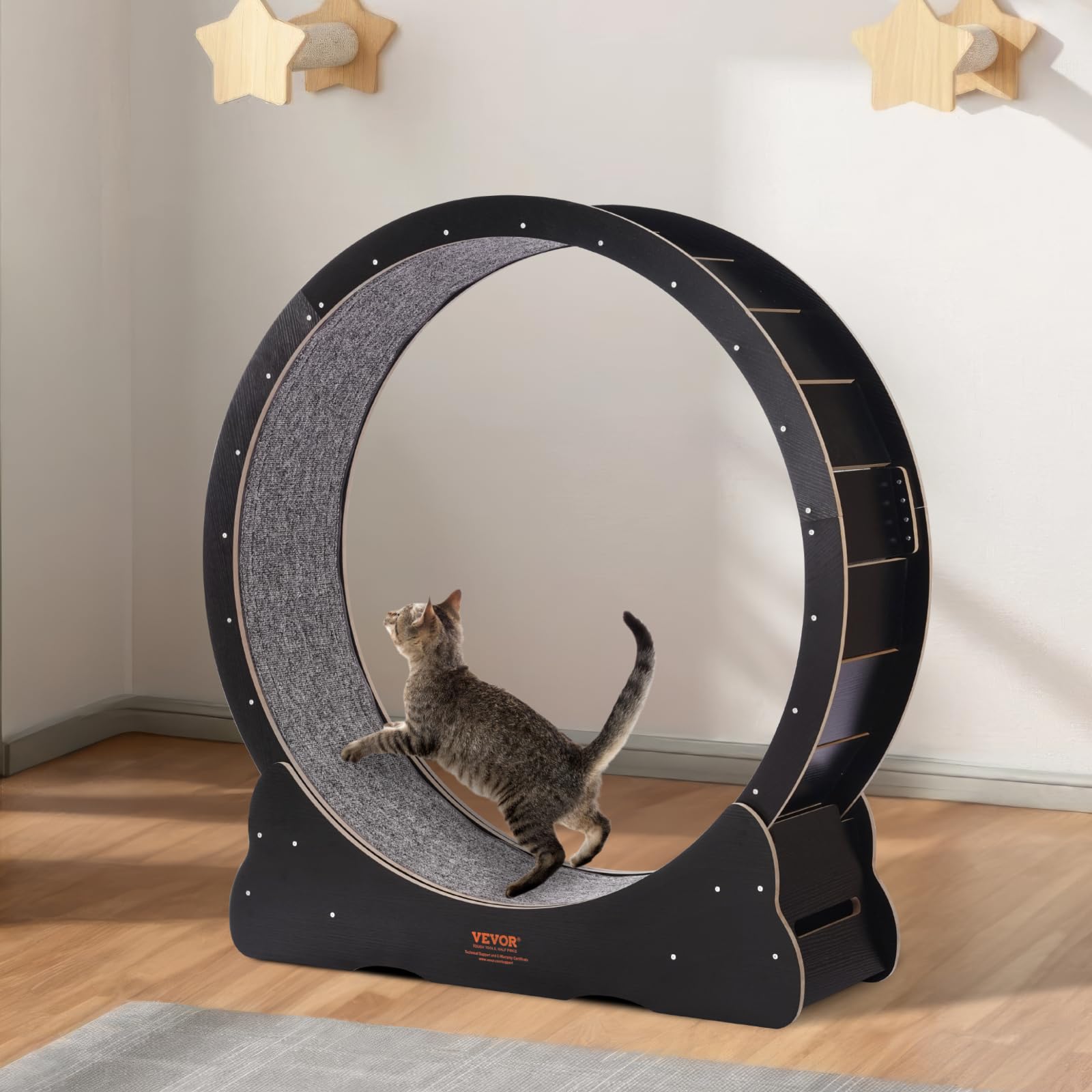 VEVOR Ruota per Esercizi per Gatti Ruota da Corsa per Interni Grande da 1100 mm, con Tapis Roulant Rimovibile, Teaser per Gatti per Correre, Camminare, Adatta per la Maggior Parte dei Gatti, Nera