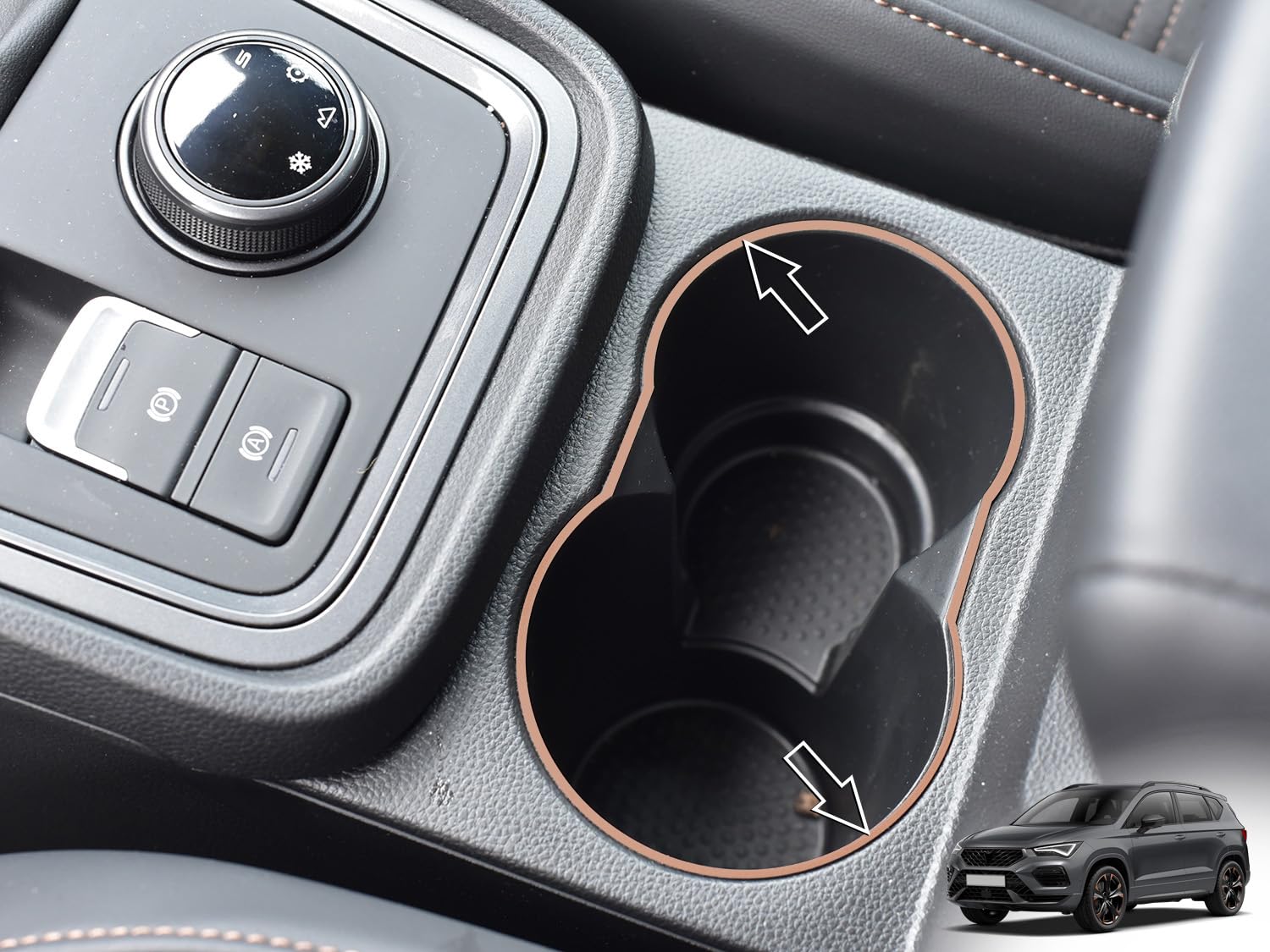Stalowa osłona do Cupra.Ateca | kolor styl COPPER - uchwyt na kubek Decor | 1 sztuka stal szlachetna 4Drive DSG V VZ Tribe Limited Edition Ateca akcesoria tuning