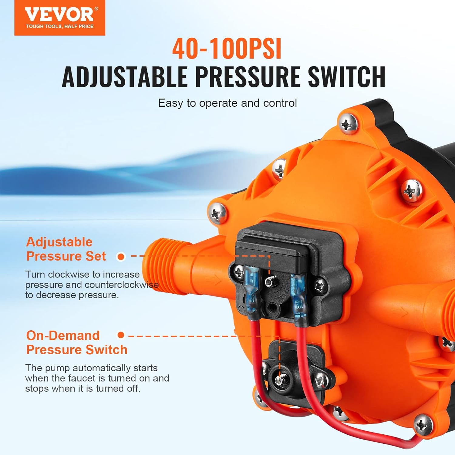 12V 5.5GPM 70PSI Diaphragm Pump Bundle with Adjustable 400PSI 5.5GPM Spray Gun and Nozzles for Car Washing, Agriculture