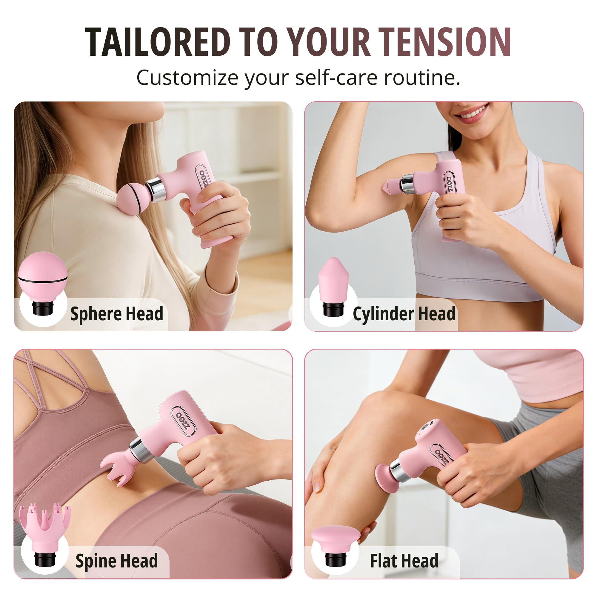 OOZZ Mini-Massagepistole, tragbares Handmassagegerät mit Aufbewahrungstasche, ultraklein, 5 Intensitätsstufen, 4 austauschbare Aufsätze, leichtes Körpermassagegerät, Geschenk für Frauen, OZ-3621