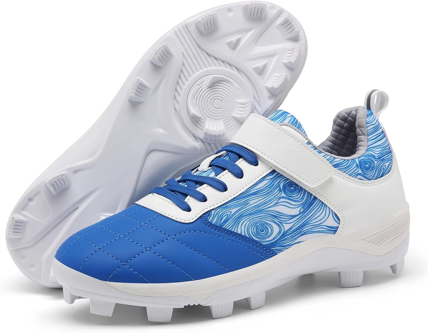 DHAEY Men's Baseball Shoe Non-Slip Wear-Resistant Professional Outdoor Dual Color Sports Shoes Breathable Beginner Softball Shoes (Color : White and Blue, Size : 8.5 Women/7 Men)