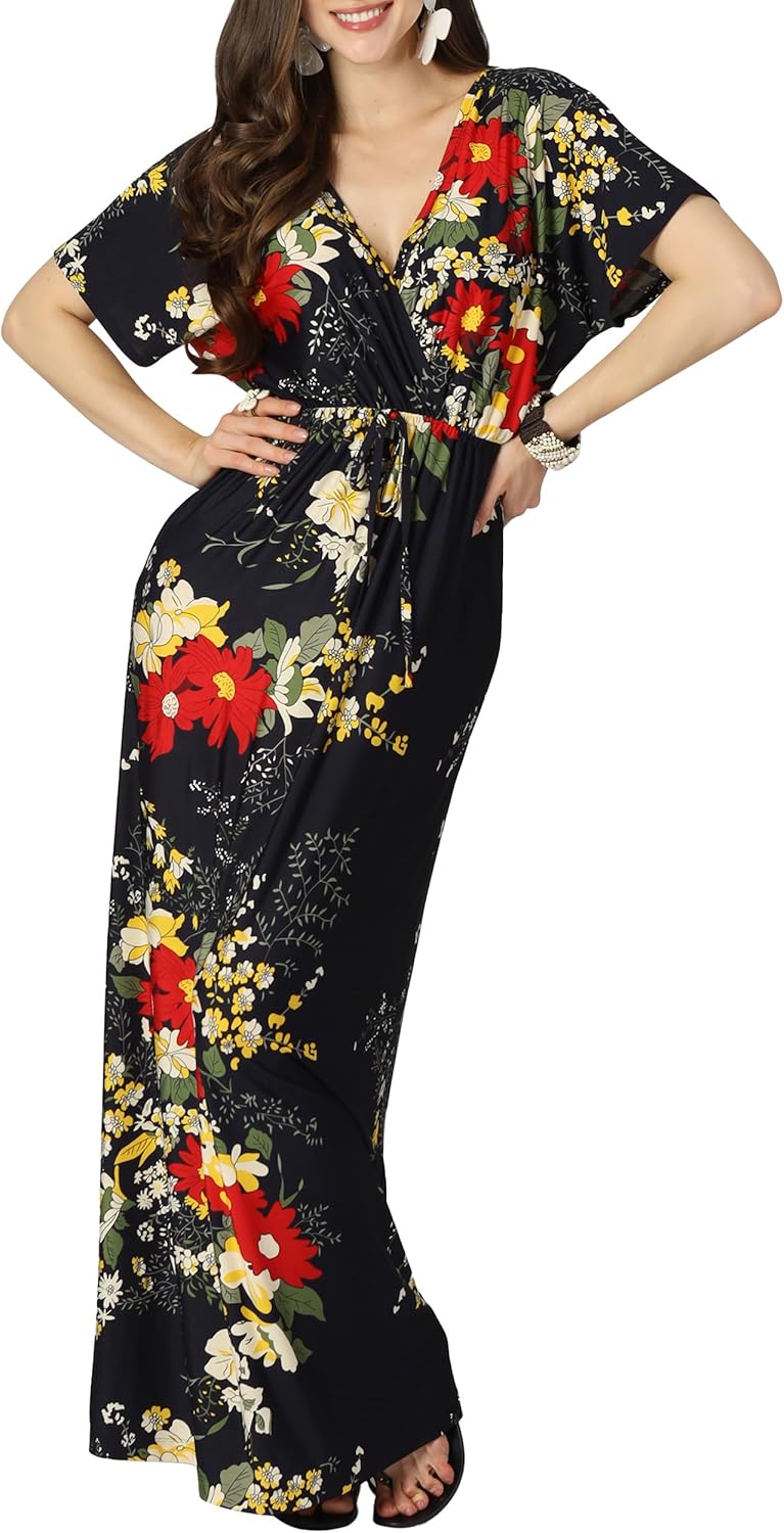 KOH KOH Womens Long Summer Floral Evening Sexy Kaftan Evening Gown Maxi Dress