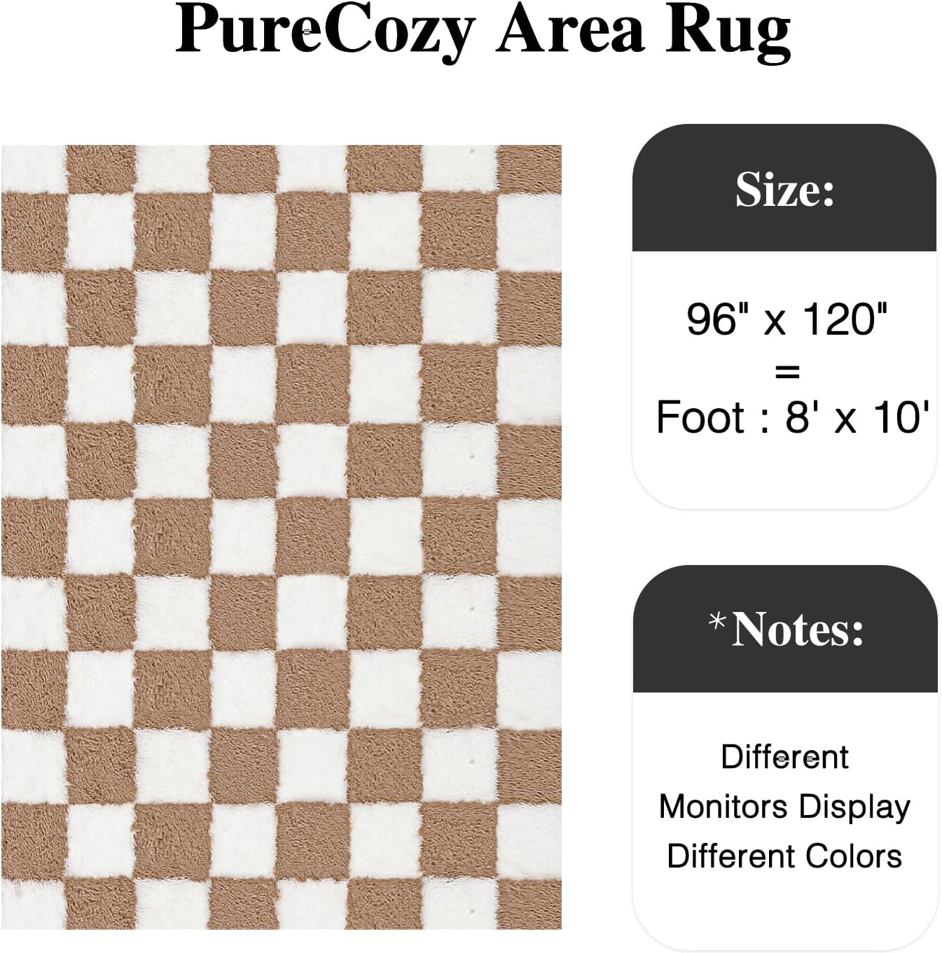 Checkered Rug 8x10 for Living Room, Brown and White Modern Shag Rugs Super Soft Washable Indoor Office Fuzzy Carpet Non-Slip Fluffy Rugs for Bedroom Home Aesthetic Decor - Image 3