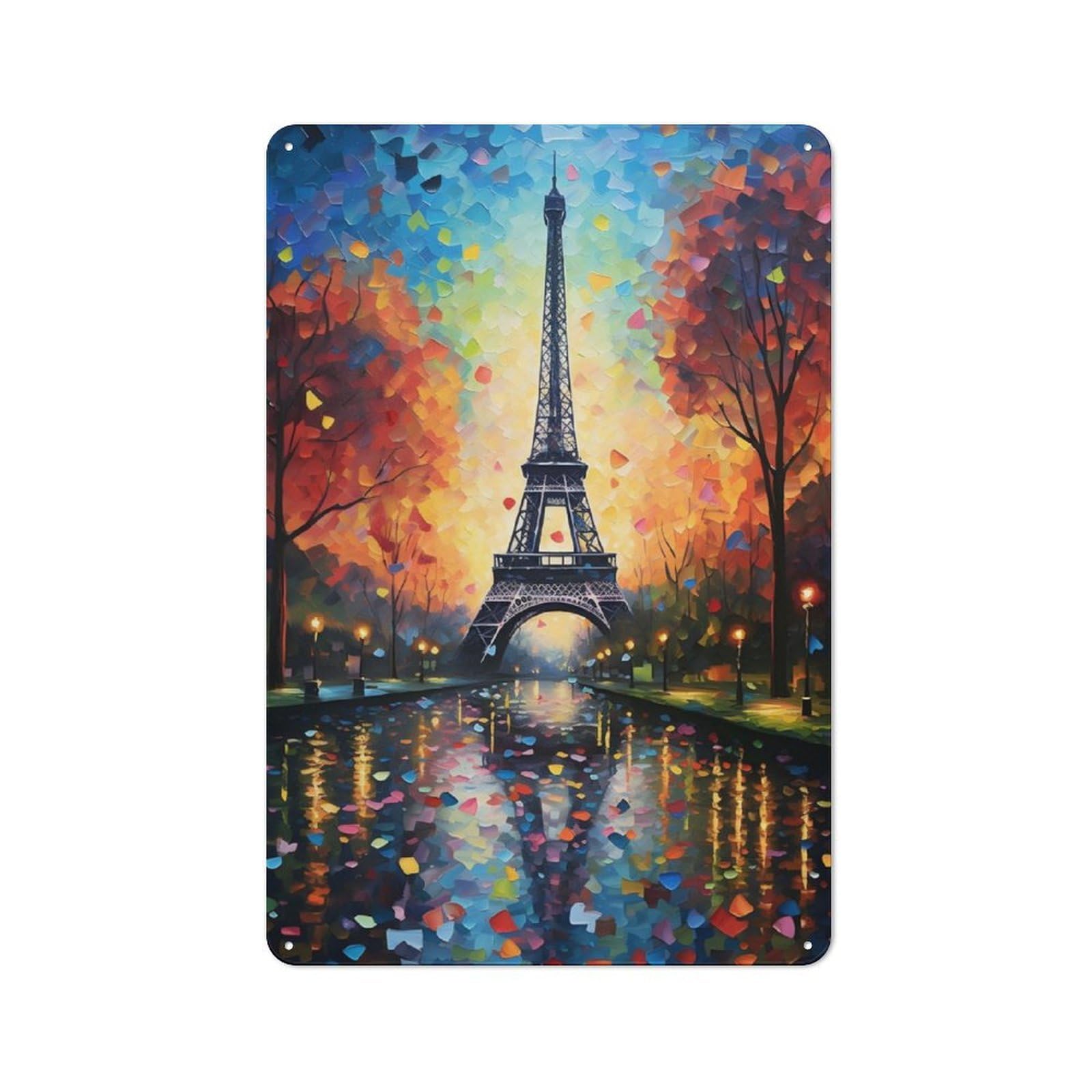 Junmoney Paris Art Eiffel Tower Tin Wall Plaque 30X20cm With For Pub Or Café, Suited To Pub Decor Enthusiasts, For Retro Home Interiors