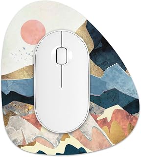 Rimilak Small Mouse Pad 6 x 7 Inch, Irregular Mini Mouse Pad with Non-Slip Rubber Base, Waterproof Compact Mouse Mat for Laptop Computer Wireless Mouse Keyboard Home Office Travel, Ink Sunrise