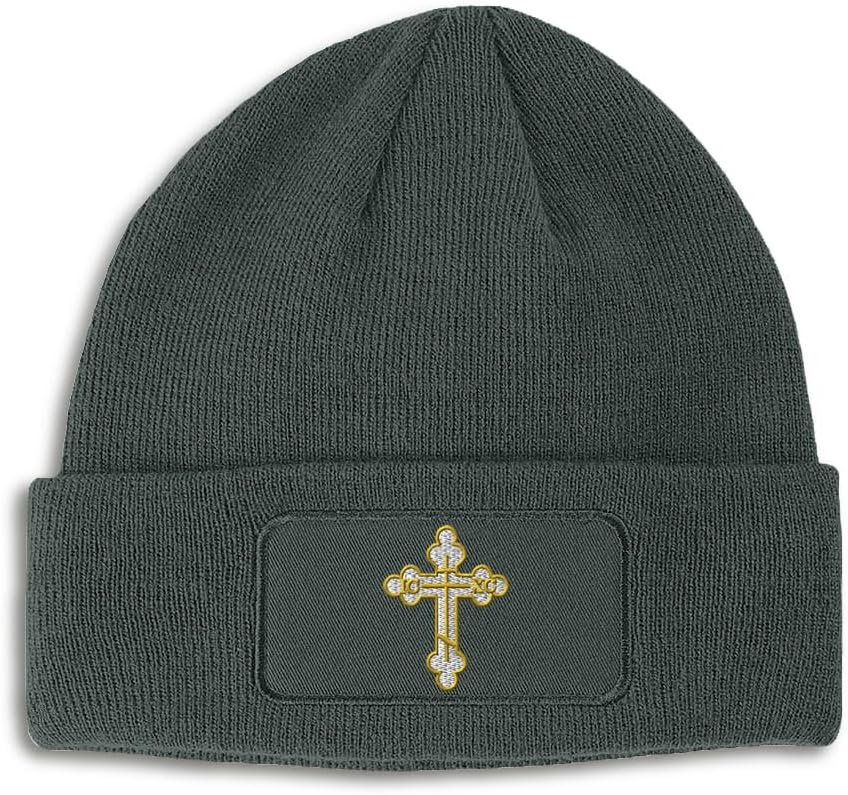 Custom Patch Beanie Gold Outline Orthodox Cross Faith Jesus God Skull Cap Hats for Men & Women One Size