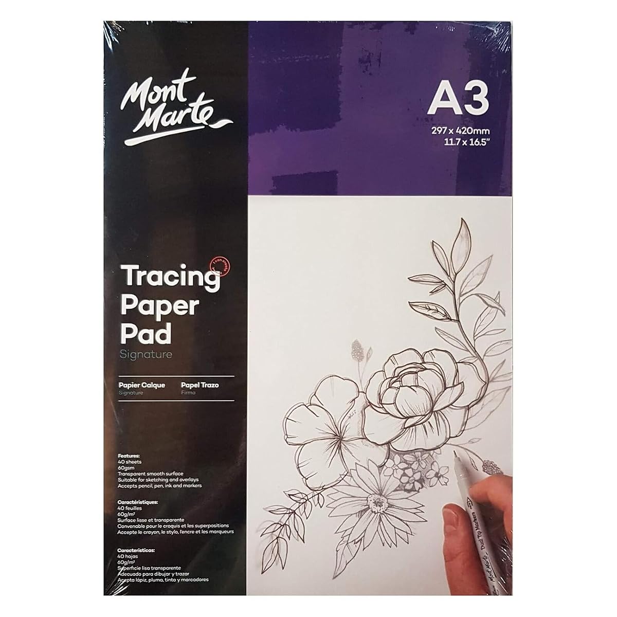 Mont Marte Tracing Paper Pad 60gsm 40 Sheet A3
