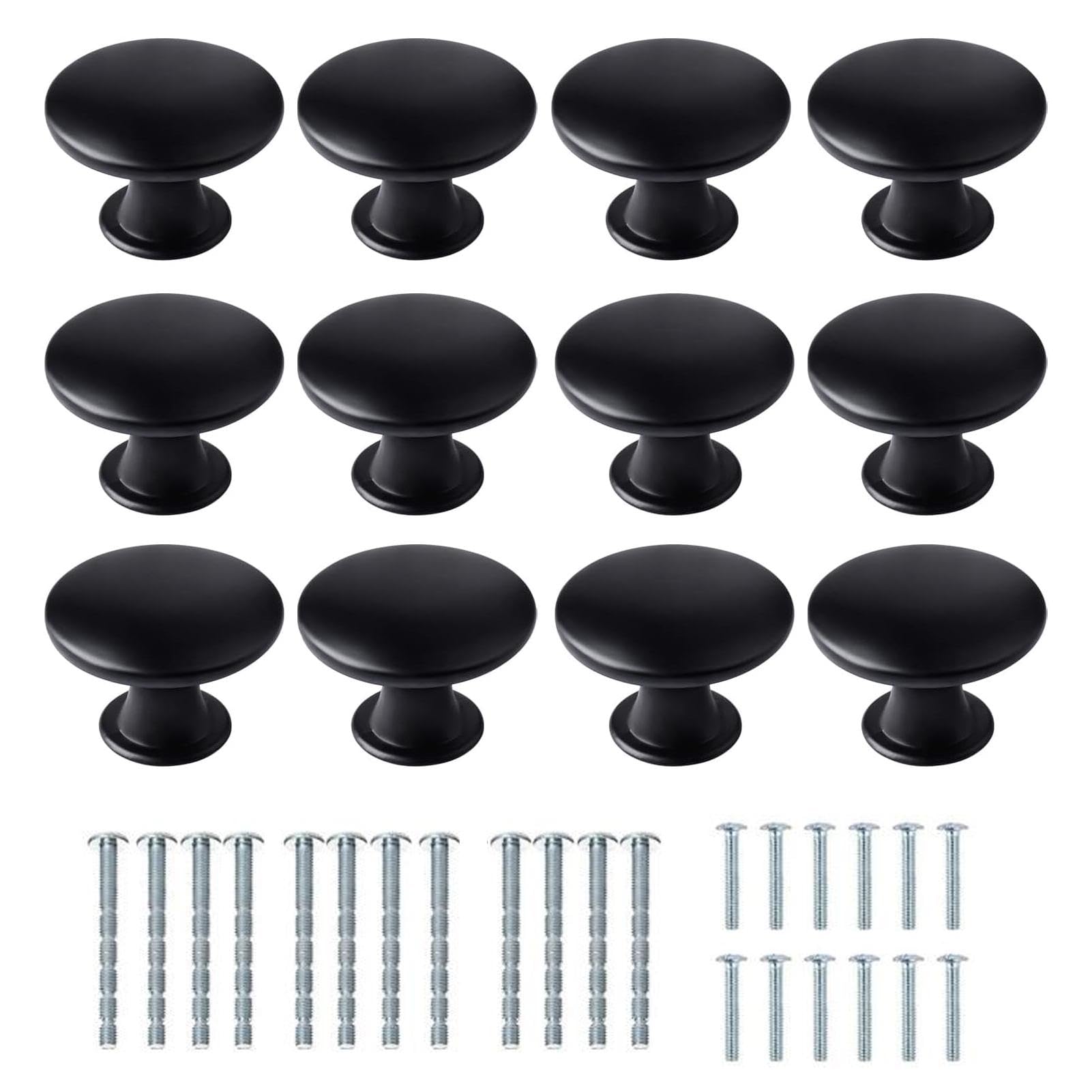 Storneliv 12pcs Black Drawer Knobs, 30mm Round Cabinet Knobs with Screws