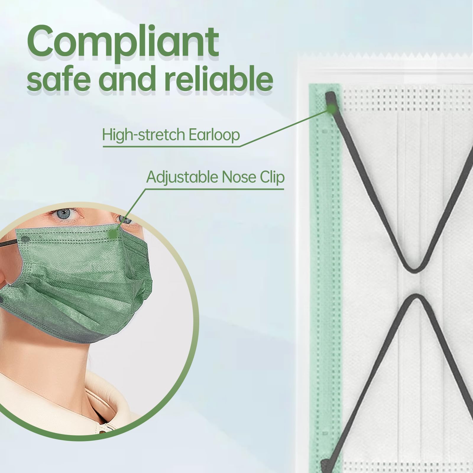 Jointown Disposable Face Mask - 3 Ply Protection Face Masks, 50 Pack Morandi
