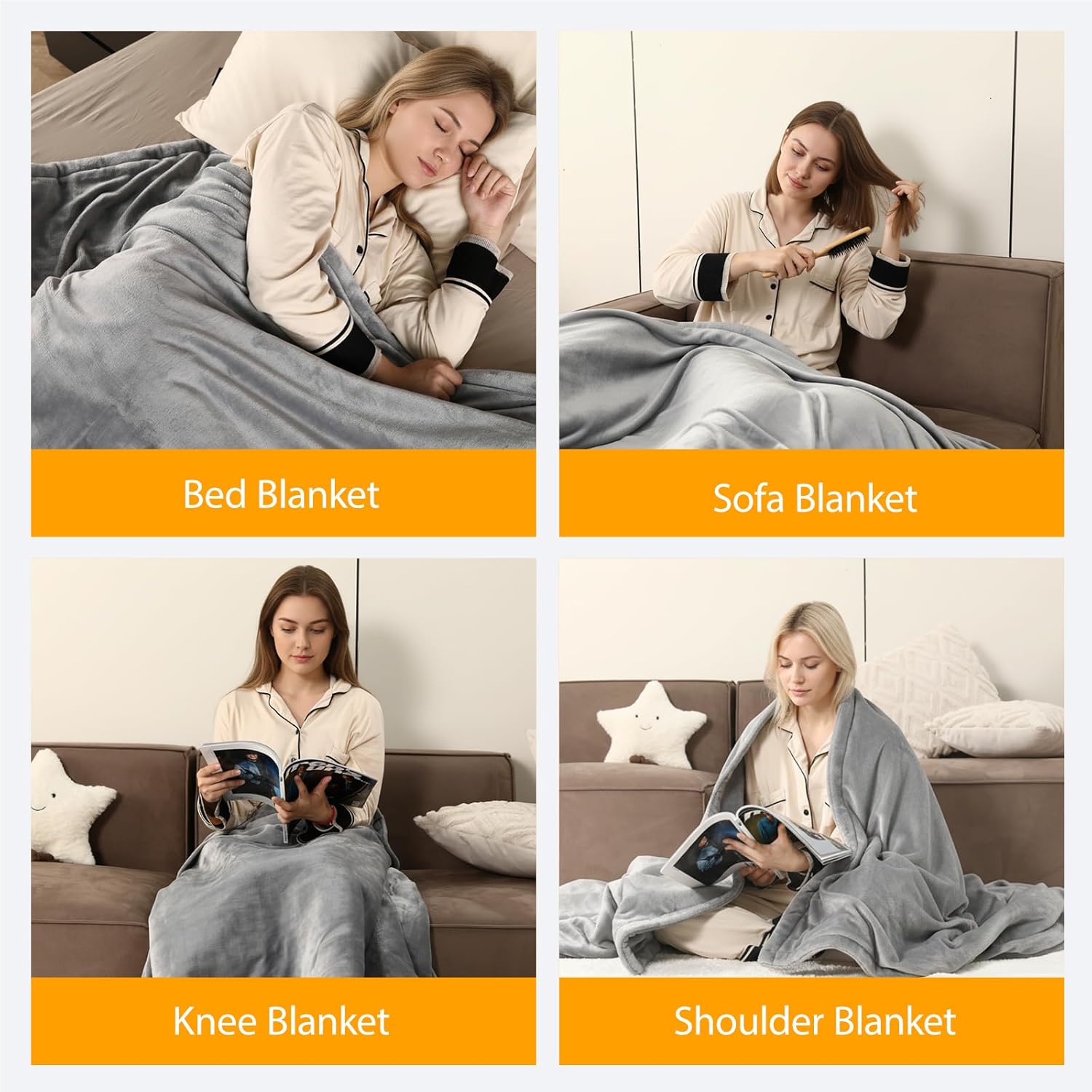 Heated Blanket Electric Throw 60"x84", 8lbs Thick Flannel Heating Blanket, 6 Heat Levels & 9 Hours Auto Off, Machine Washable Overheated Protection Electric Quilt for Couch, Bed, Sofa (Gray) - Image 6