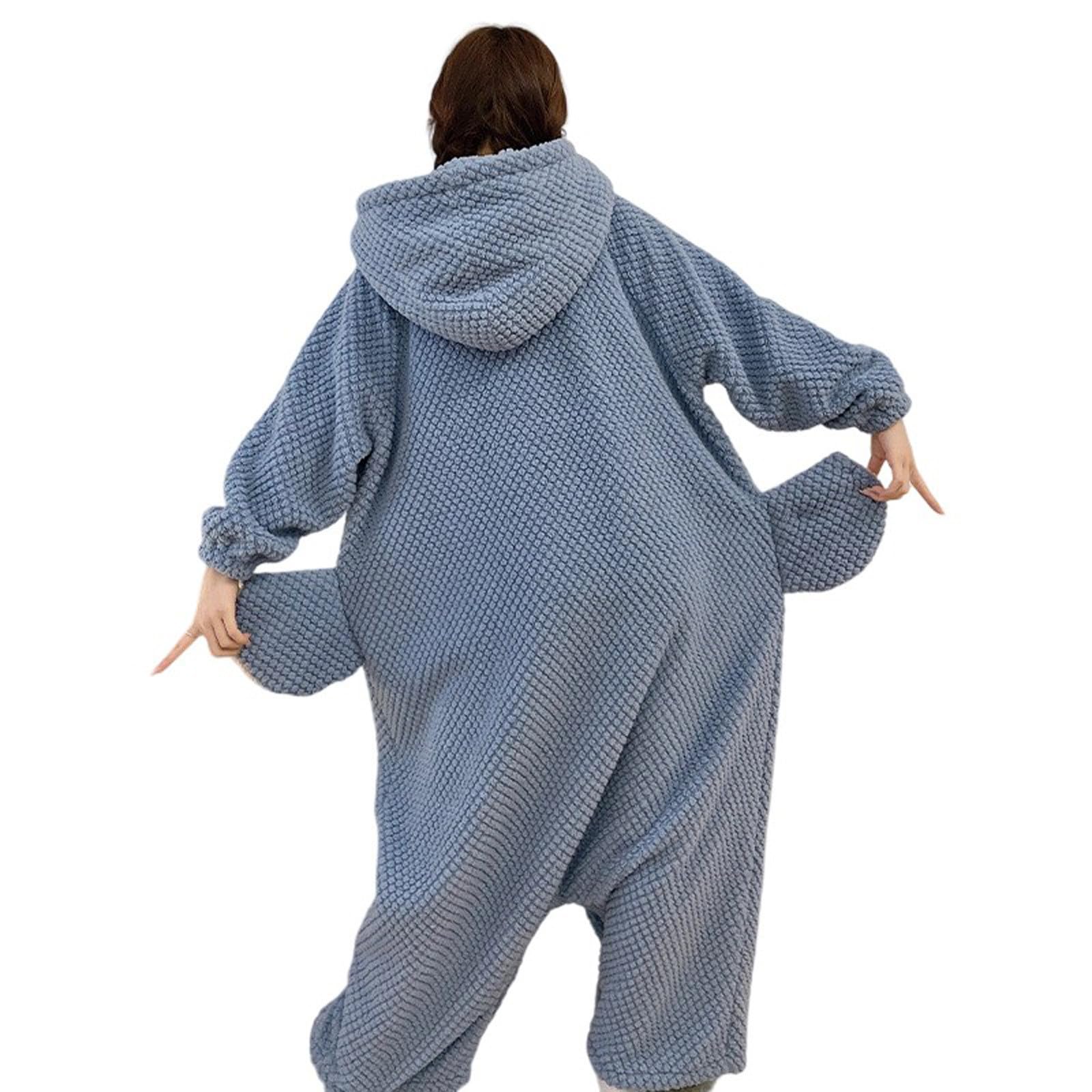 HAOLEI Pijama Adulto Divertido Animales Ropa de Dormir Lindo Onesie Mujeres Hombres Suaves Cómodos Pijamas Entero Manga Larga con Capucha Mono de Elefante Navidad Halloween Disfraz de Cosplay, Azul