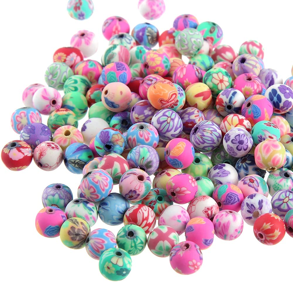 Beadthoven 300 stuks polymeerkleikralen, gemengd fruit-, dier-, en bloementhema, kralen voor zachte pot, met armbandkoorden en kralendraad voor het maken van sieraden, kettingen
