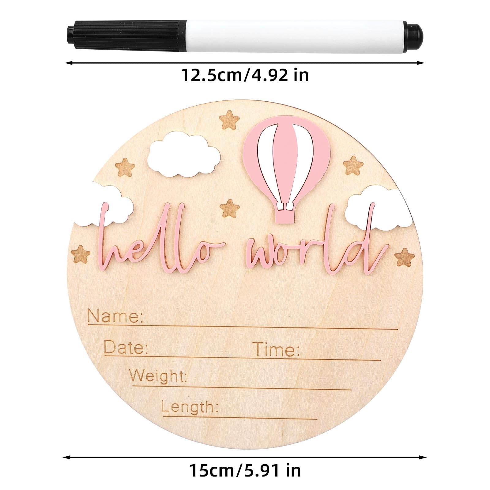 Gosknor Wooden Baby Announcement Sign, Hello World Newborn Sign Welcome Baby Name Plaque for Home Hospital Nursery Newborn Gift (Pink) - Image 2