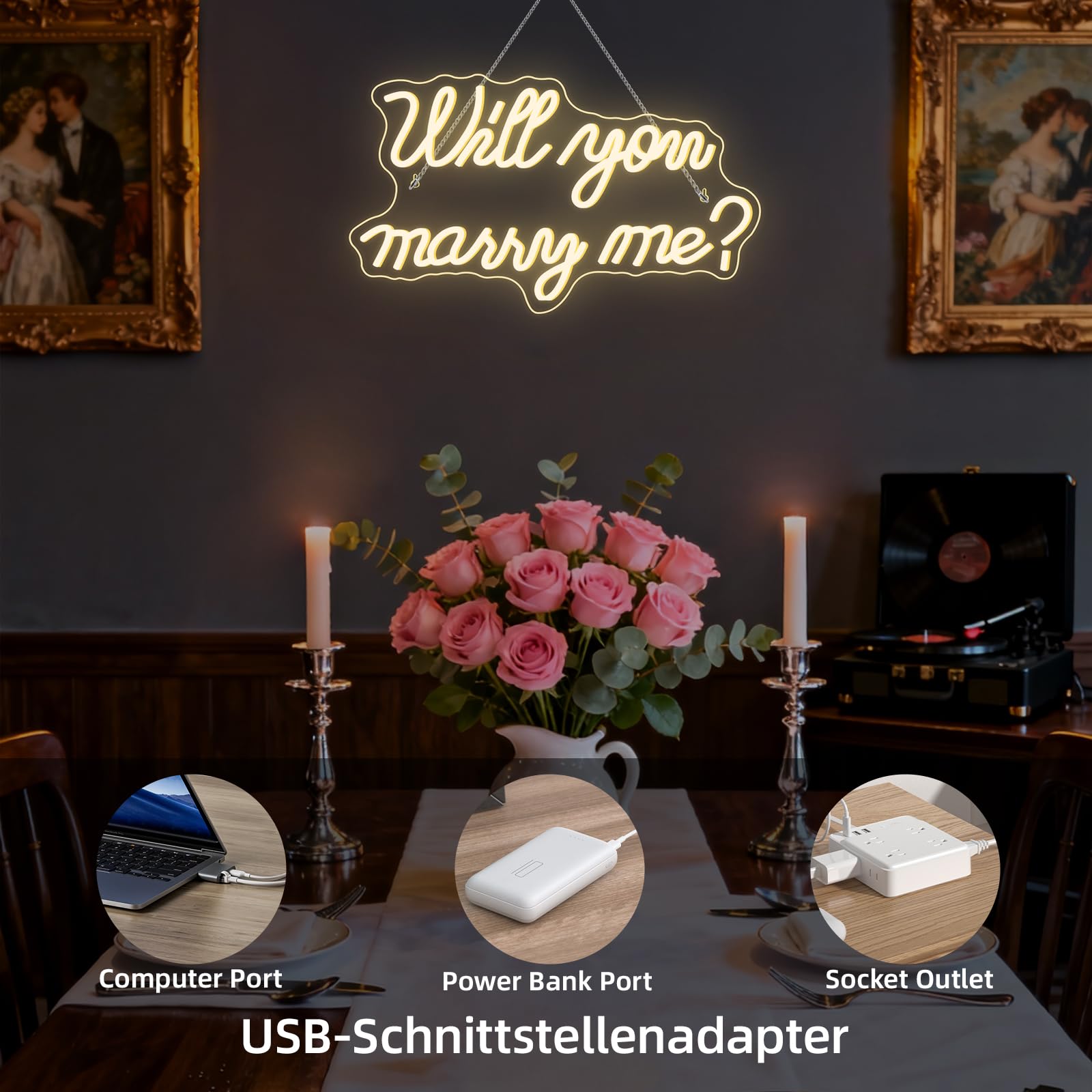 Cartello al neon con scritta "Will You Marry Me" per decorazione da parete, con lettere LED al neon, alimentato da USB, per decorazioni per proposte, matrimoni, feste di San Valentino
