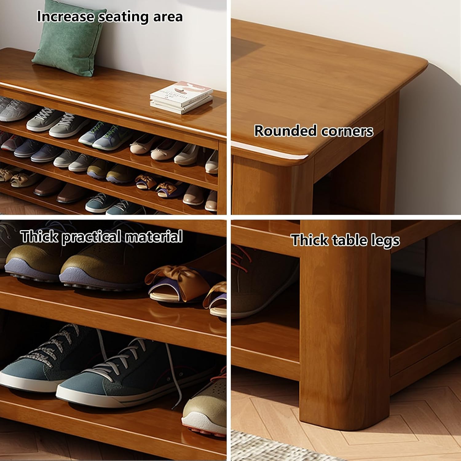 Shoe Bench, Shoe Rack Bench with Adjustable Shelf, Entryway Shoe Storage Bench with Seat and Storage, 2/3-Tier Wooden Shoe Shelf for Bedroom Balcony Entrance(Natural,32x12x21/80x30x54cm)
