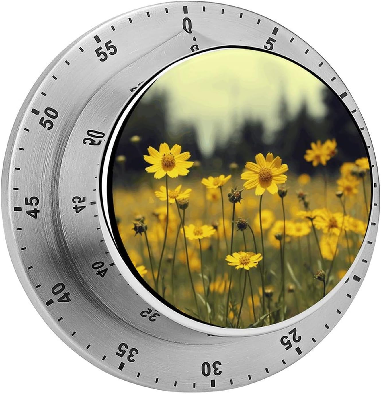 Summer Yellow Flowers Timer Stainless Steel Kitchen Timers Waterproof & Rust-Proof 60 Minute Mechanical Timer with Loud Alarm for Cooking, Baking, Fitness