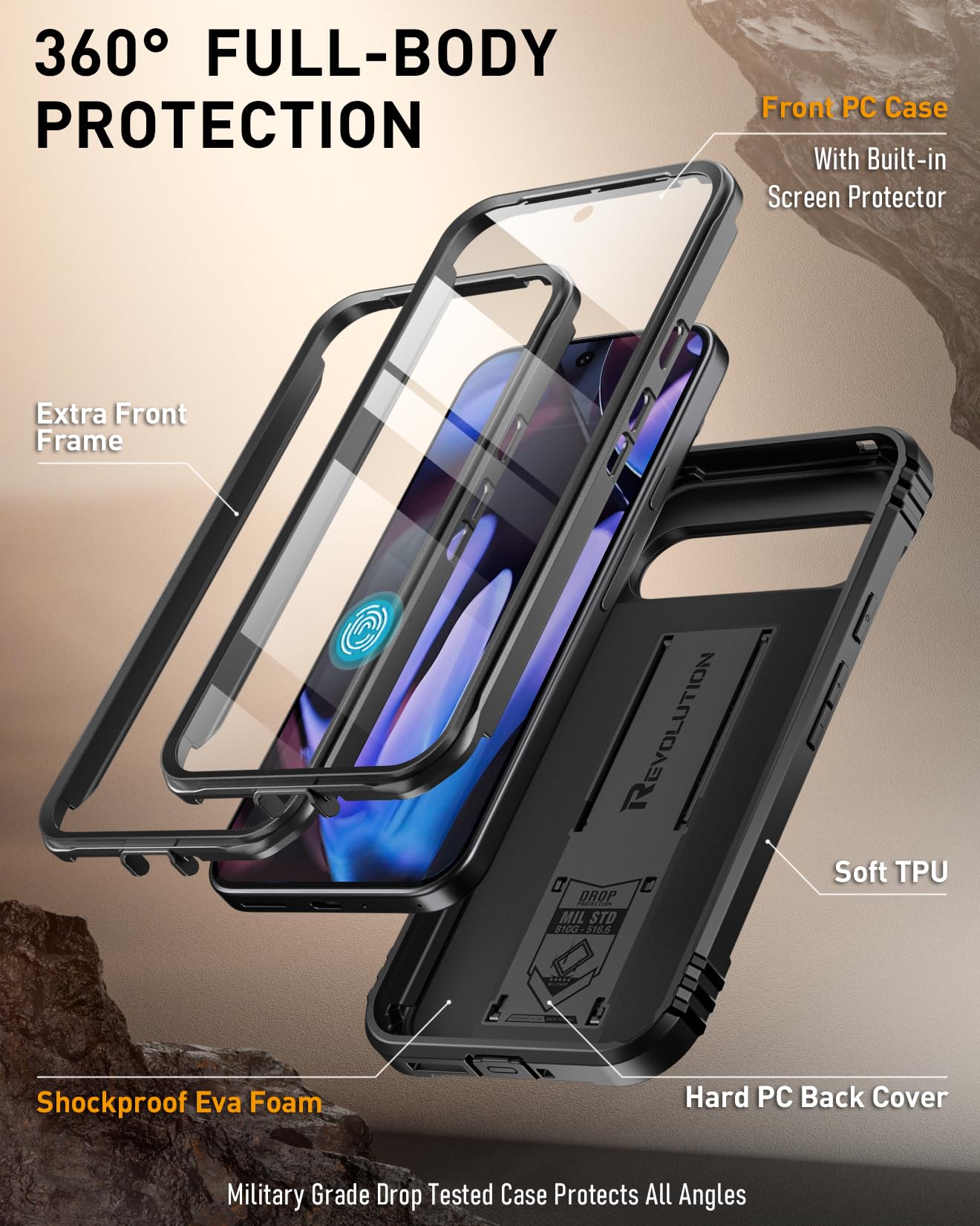 Poetic Revolution Case for Google Pixel 9 Pro XL 5G 6.8 inch, Built-in Screen Protector Work with Fingerprint ID - Image 3