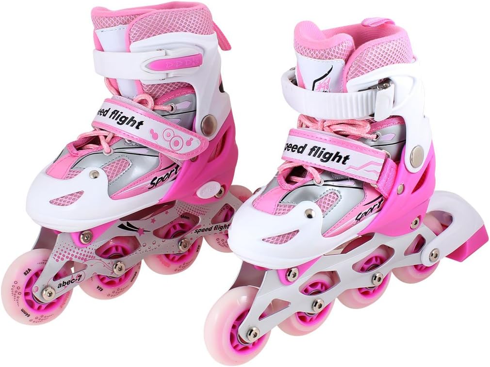 Pink White Inline Skates Red Flashing Light Skating Shoes Pair US 1 (id: 0e0 905 aea d93 977