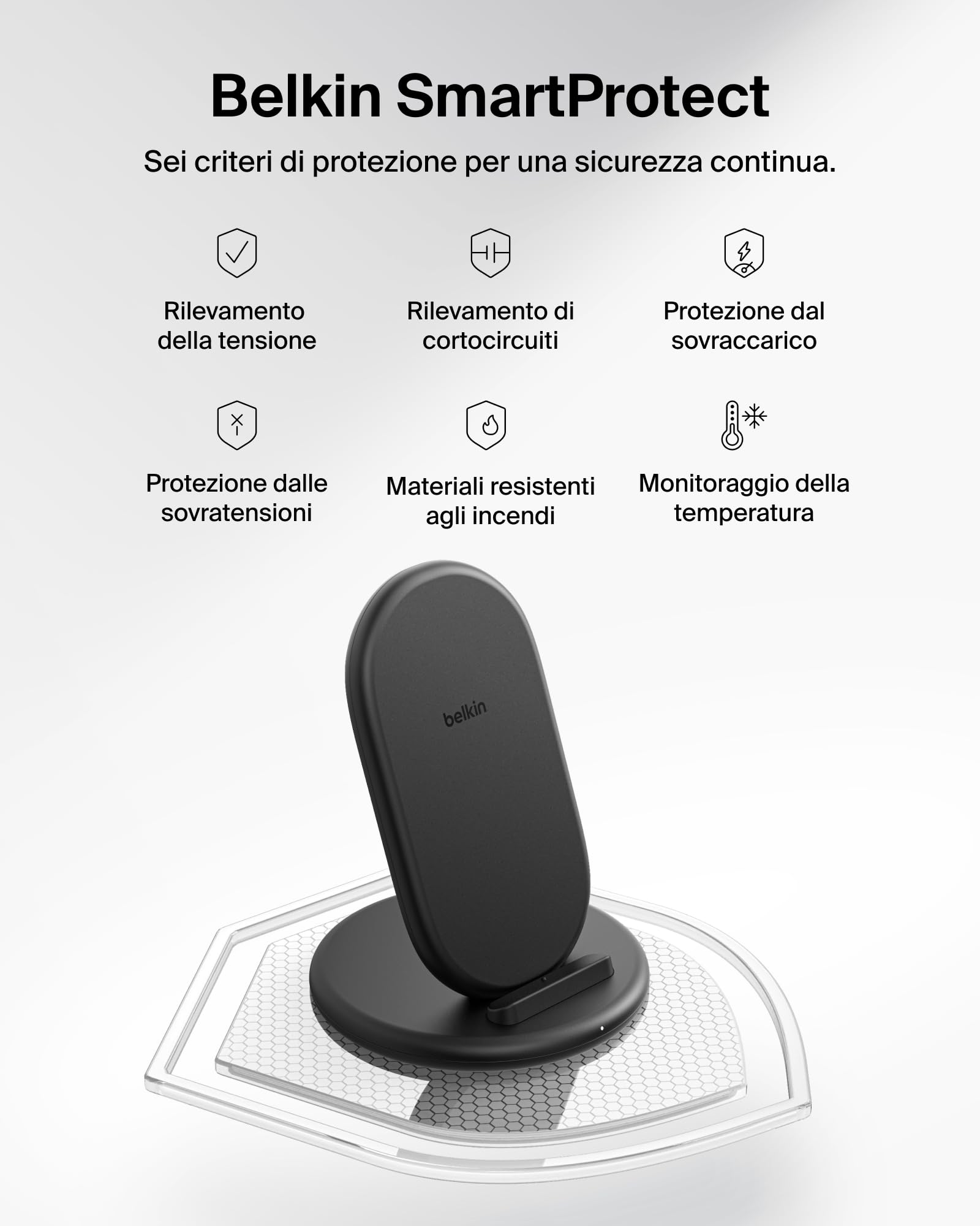 Belkin BoostCharge Caricatore Wireless, Supporto Ricarica Compatibile con Custodie per Telefono, Ricarica Wireless per iPhone, Samsung Galaxy, Google Pixel, Cavo Inclusi, Nero