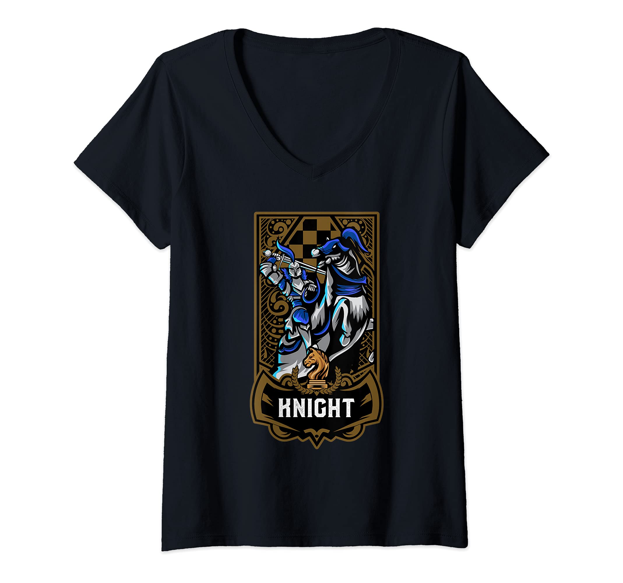 Womens Knight Chess Game Piece Chess Club Players Gambit Blue Team V-Neck T-Shirt