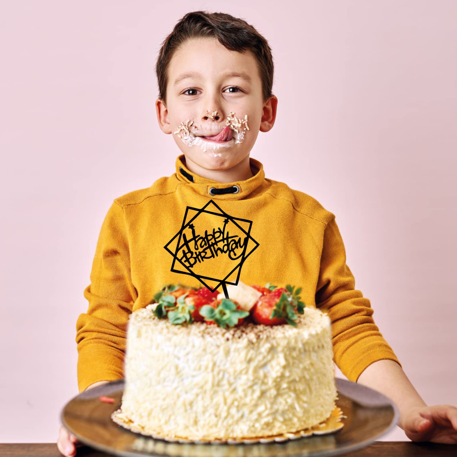 Coriver Set van 12 Happy Birthday taarttoppers, acryl glitter cupcake topper voor verjaardagstaart decoraties (goud, roségoud, zilver, zwart x 3