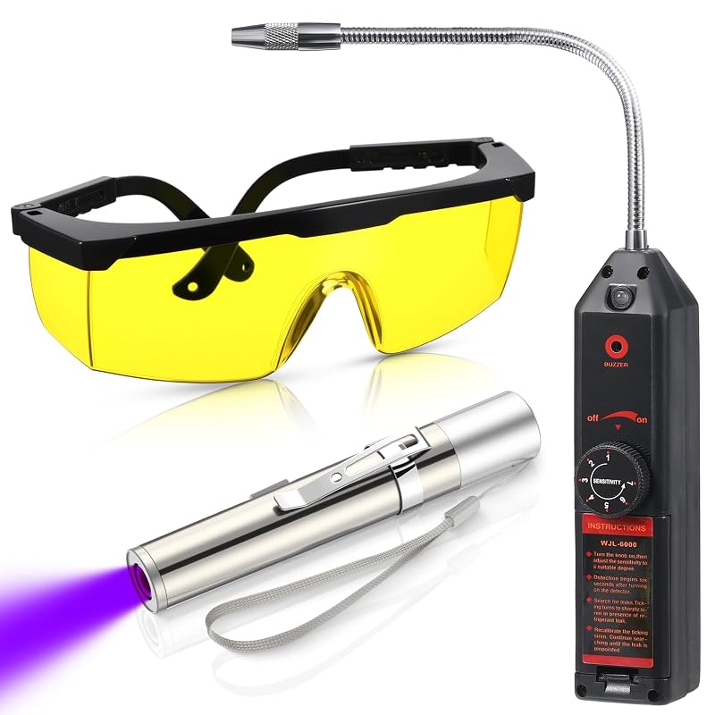 Kit Detector de Vazamento de Refrigerante Glooglitter Wjl-6000 com Lanterna LED UV 365nm e Óculos