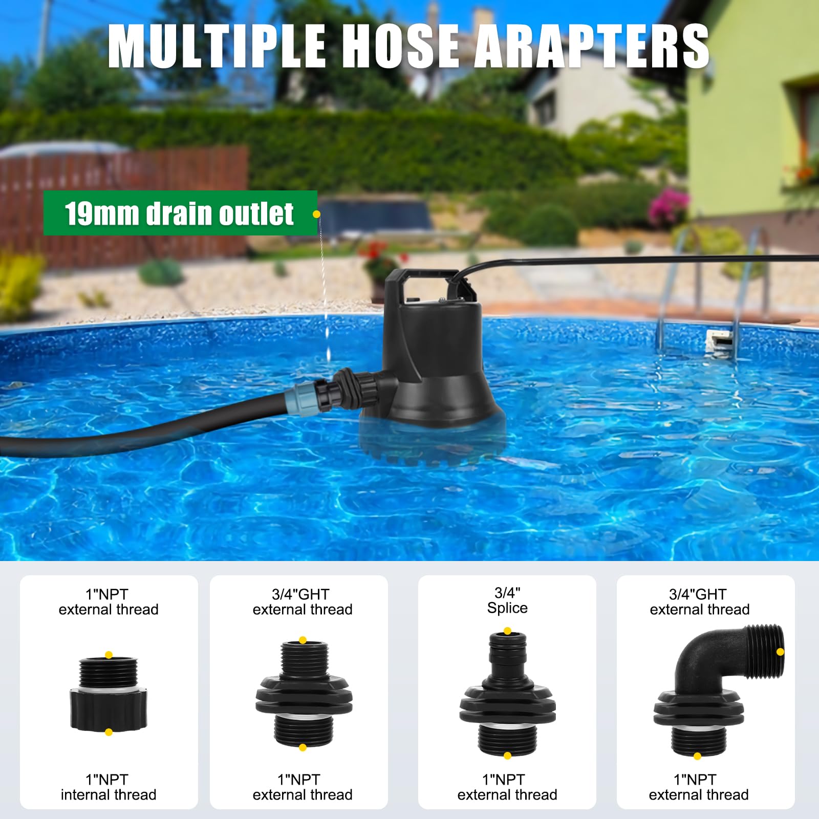 Bomba de agua sumergible de 400 W, 8000 l/h, para estanques de jardín, piscinas y sótanos, con encendido/apagado automático