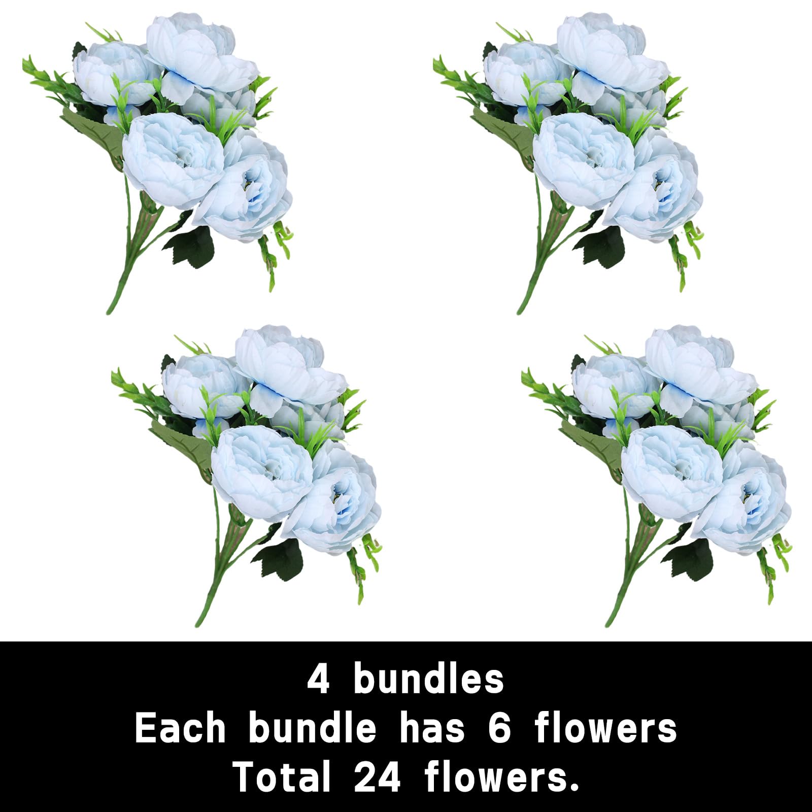 astylishome Blue Artificial Flowers Fake Peony Bouquet Decor Plastic Realistic Flower Arrangements for Wedding Decoration Table Centerpieces for Home Office Party Decor 0807 - Image 2