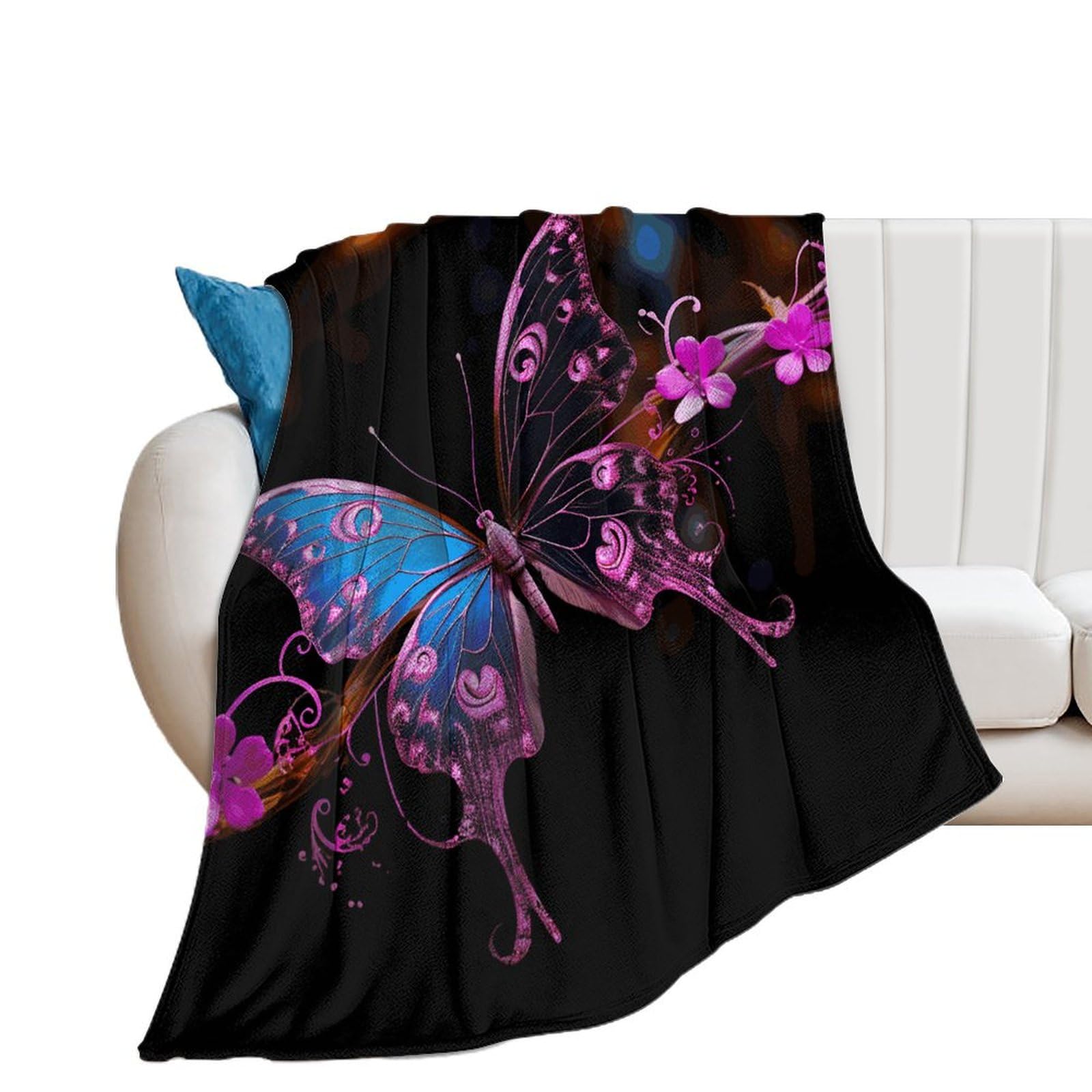 Couverture flanelle douce motif papillon pour des nuits sereines