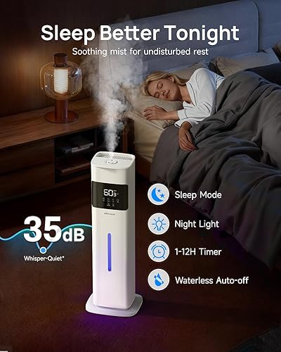 Miniatura 5 de Humidificadores de niebla cálida y fría para dormitorio, 500 pies cuadrados, humidificador de llenado superior de 2.1 galones8L, habitación grande