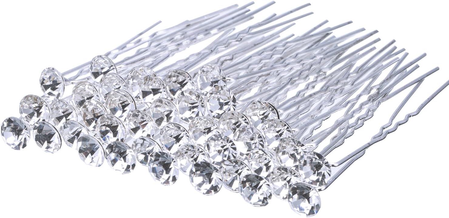 40 Pcs Bridal Wedding Hair Pins, U Shaped Rhinestone Hair Clips, Crystal Silver Wedding Hair Jewellery Hair Styling Accessories, Diamante Hair Clips for Women Girls Bridesmaids Prom()