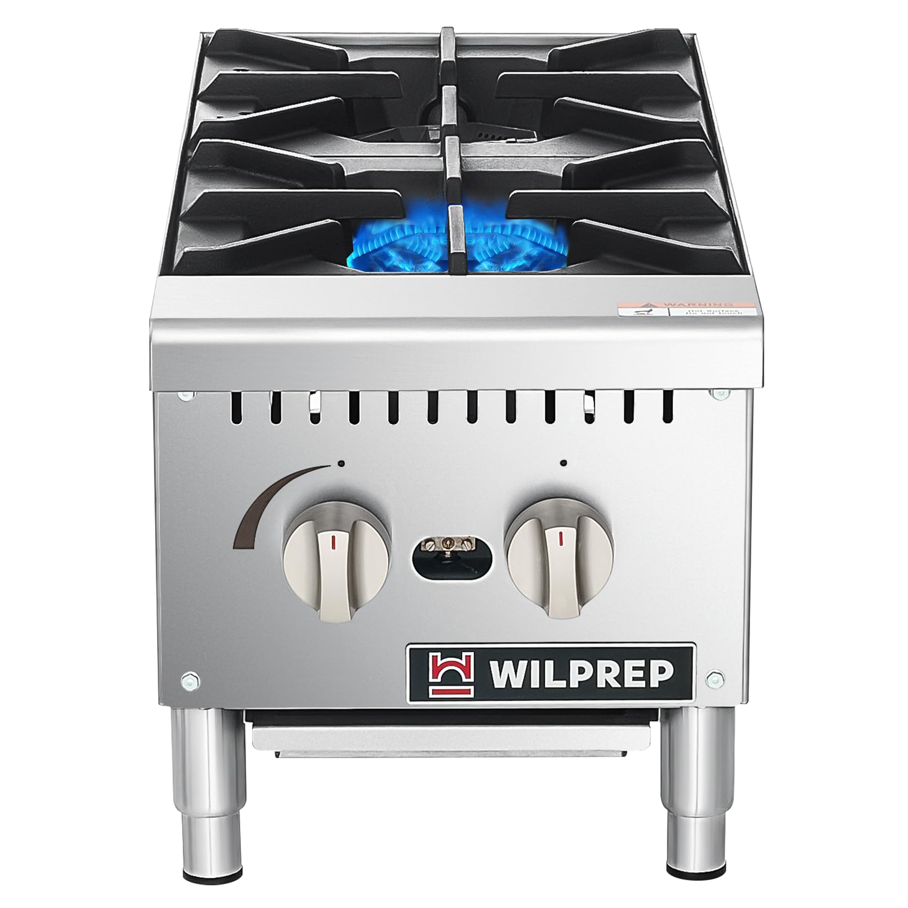 WILPREP 12" Countertop Gas Range, 2-Burner Commercial Hot Plate with 50,000 BTU, Natural Gas &amp; Propane Conversion, Stainless Steel Stove for Restaurant &amp; Home Kitchen, Durable Silver Design