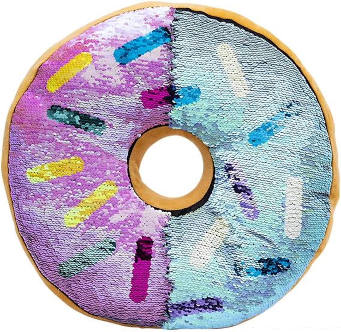 16” Reversible Sequin Pillow | Select your Favorite Colorful Design Llama, Narwhal, Panda, Penguin, Donut, Watermelon, Sloth, Alpaca & More | Playful Addition to Kids Bed or Playroom (Donut)