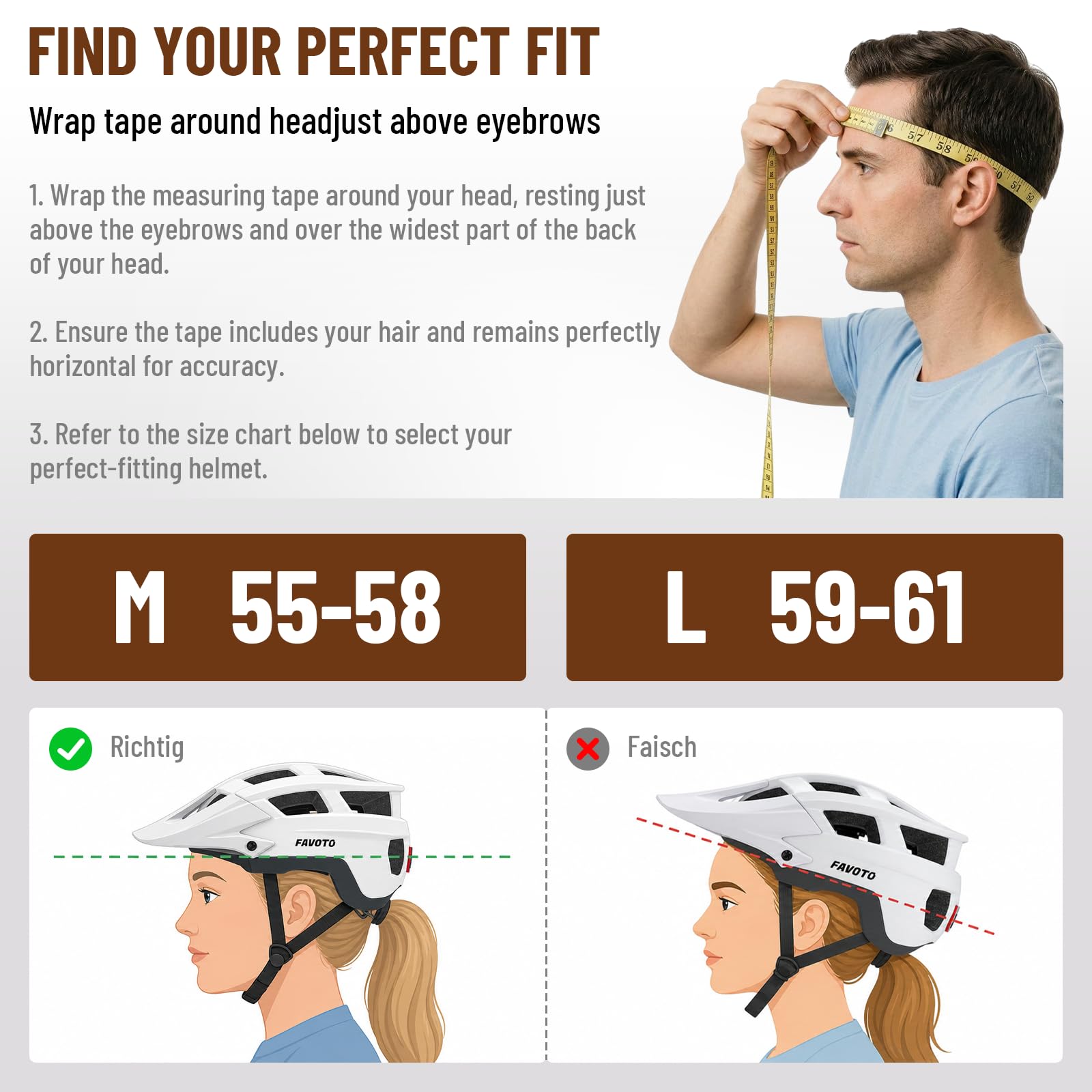 Favoto Casco de Bicicleta para Adultos para Ciclismo de Carretera y montaña, con luz Trasera LED Recargable USB, Gafas magnéticas y Visera Solar extraíble, Casco para Hombres y Mujeres