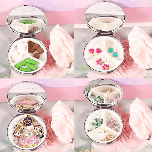 Miniatura 6 de Pastillero pequeño de 2 piezas, 3 compartimentos para bolsillo y bolso, organizador de píldoras de metal de viaje, contenedor de píldoras y