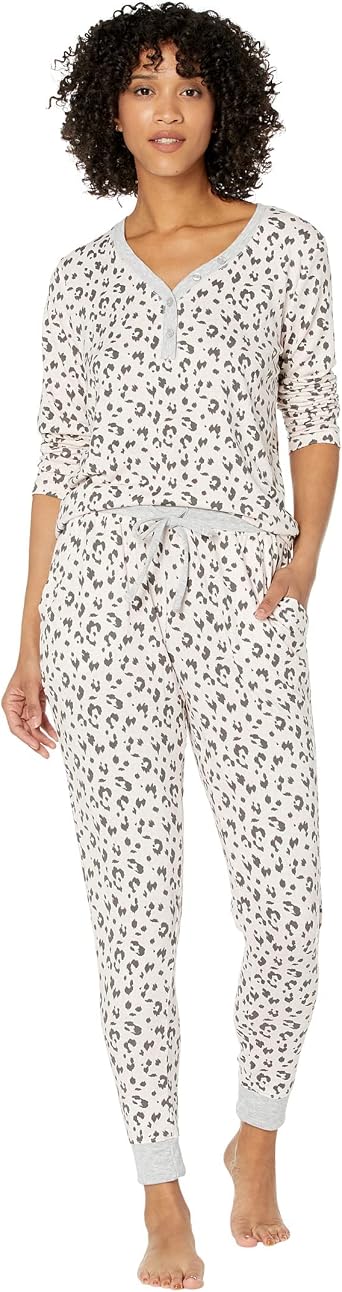 Karen Neuburger womens Henley Long Sleeves Top & Cozy Bottom Pajama Set